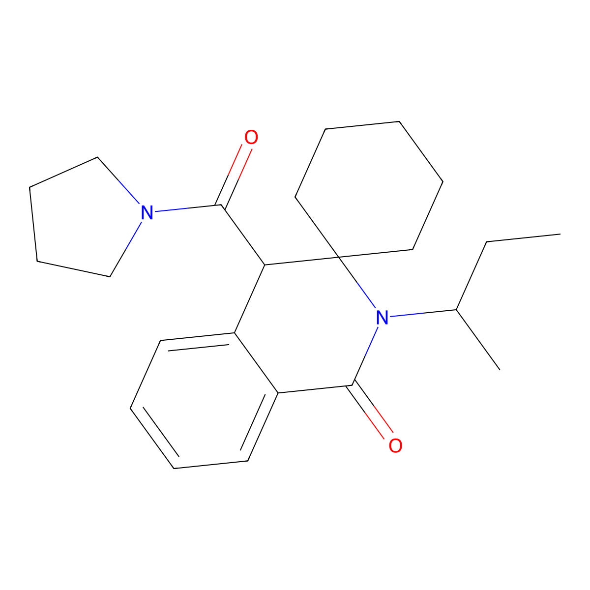 2'-(butan-2-yl)-4'-(pyrrolidin-1-ylcarbonyl)-2'H-spiro[cyclohexane-1,3'-isoquinolin]-1'(4'H)-one molecular structure, CAS 1401529-47-2
