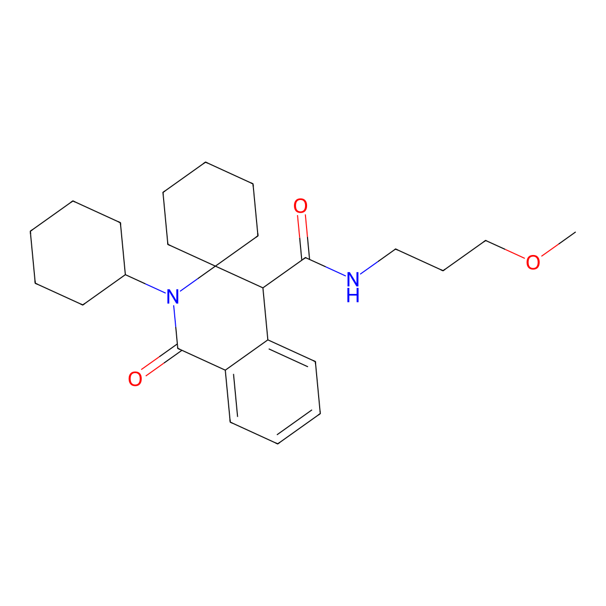 2'-cyclohexyl-N-(3-methoxypropyl)-1'-oxo-1',4'-dihydro-2'H-spiro[cyclohexane-1,3'-isoquinoline]-4'-carboxamide molecular structure, CAS 1401529-48-3