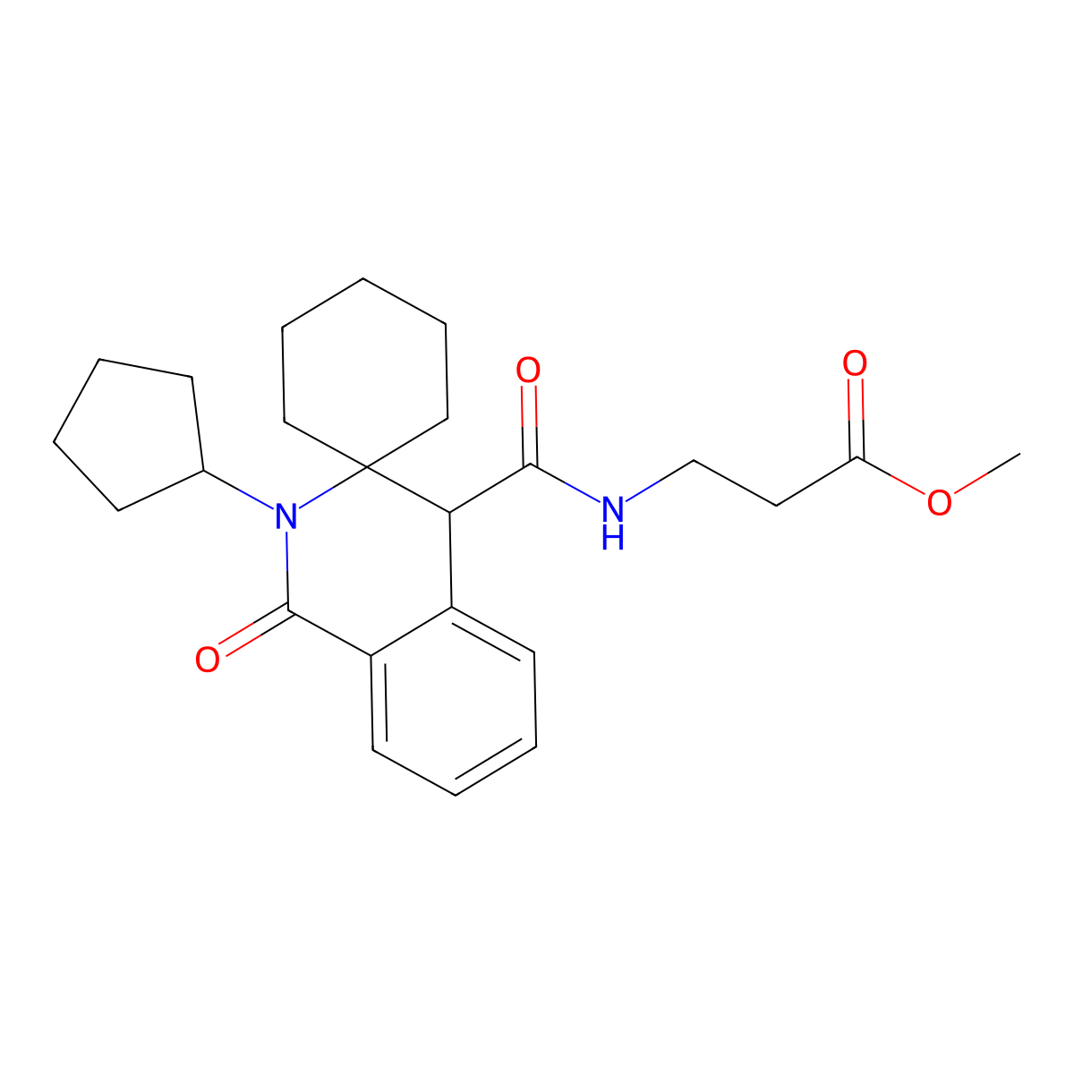 methyl N-[(2'-cyclopentyl-1'-oxo-1',4'-dihydro-2'H-spiro[cyclohexane-1,3'-isoquinolin]-4'-yl)carbonyl]-beta-alaninate molecular structure, CAS 1401529-50-7