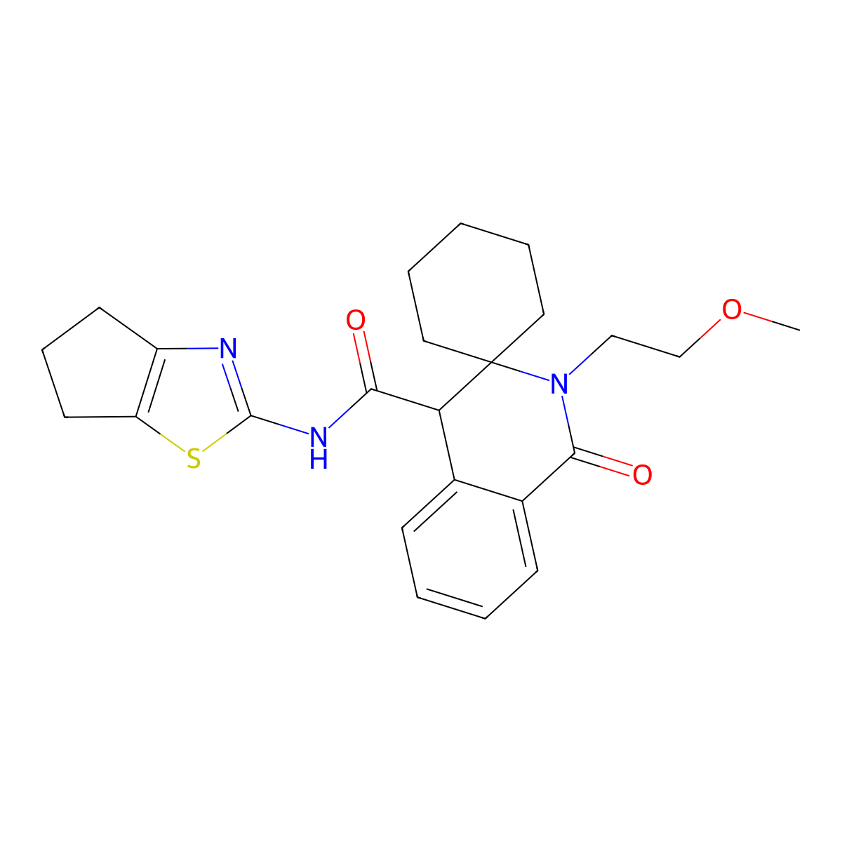 N-(5,6-dihydro-4H-cyclopenta[d]thiazol-2-yl)-2'-(2-methoxyethyl)-1'-oxo-2',4'-dihydro-1'H-spiro[cyclohexane-1,3'-isoquinoline]-4'-carboxamide molecular structure, CAS 1401529-54-1