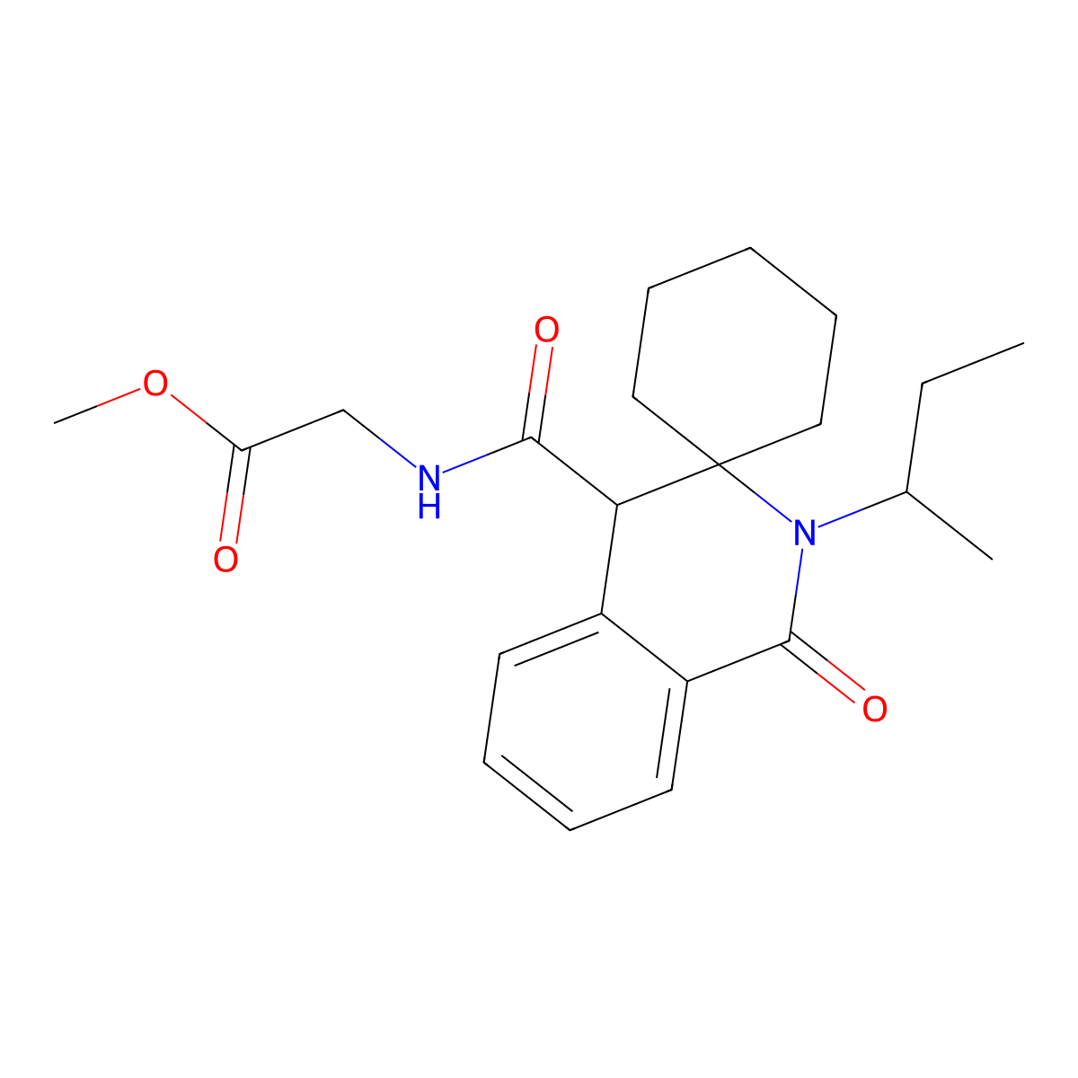 methyl N-{[2'-(butan-2-yl)-1'-oxo-1',4'-dihydro-2'H-spiro[cyclohexane-1,3'-isoquinolin]-4'-yl]carbonyl}glycinate molecular structure, CAS 1401529-61-0