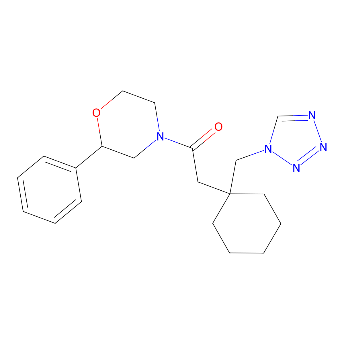 1-(2-phenylmorpholin-4-yl)-2-[1-(1H-tetrazol-1-ylmethyl)cyclohexyl]ethanone molecular structure, CAS 1401529-74-5
