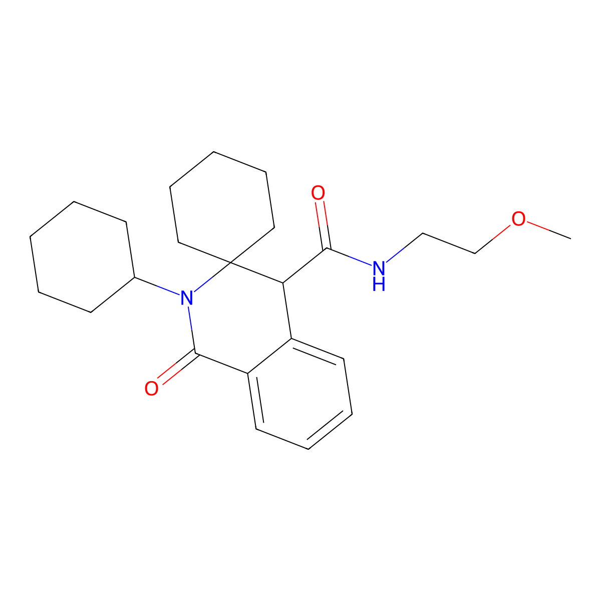2'-cyclohexyl-N-(2-methoxyethyl)-1'-oxo-1',4'-dihydro-2'H-spiro[cyclohexane-1,3'-isoquinoline]-4'-carboxamide molecular structure, CAS 1401529-76-7