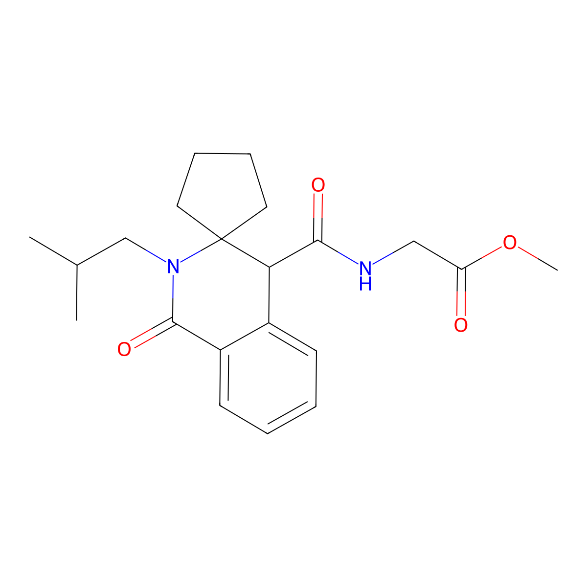 methyl 2-(2'-isobutyl-1'-oxo-2',4'-dihydro-1'H-spiro[cyclopentane-1,3'-isoquinolin]-4'-ylcarboxamido)acetate molecular structure, CAS 1401529-83-6