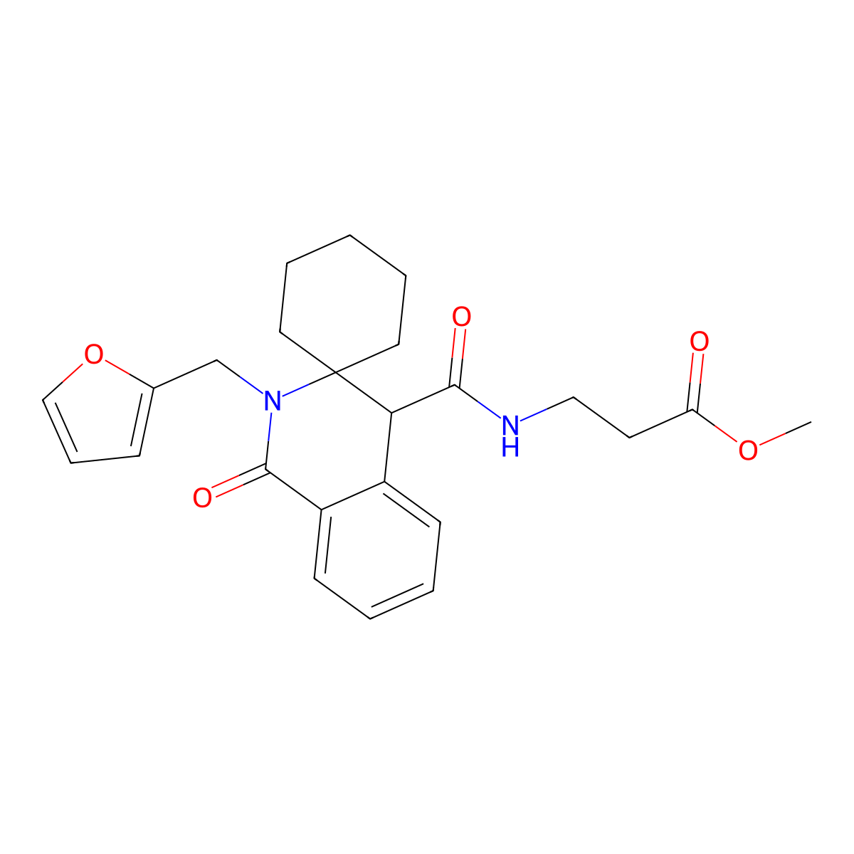 methyl N-{[2'-(furan-2-ylmethyl)-1'-oxo-1',4'-dihydro-2'H-spiro[cyclohexane-1,3'-isoquinolin]-4'-yl]carbonyl}-beta-alaninate molecular structure, CAS 1401529-85-8