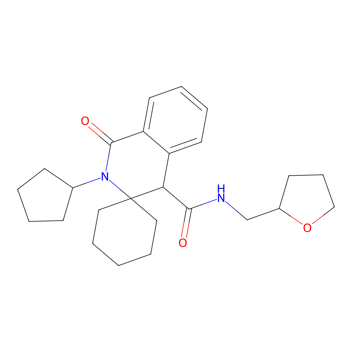 2'-cyclopentyl-1'-oxo-N-(tetrahydrofuran-2-ylmethyl)-1',4'-dihydro-2'H-spiro[cyclohexane-1,3'-isoquinoline]-4'-carboxamide molecular structure, CAS 1401529-93-8