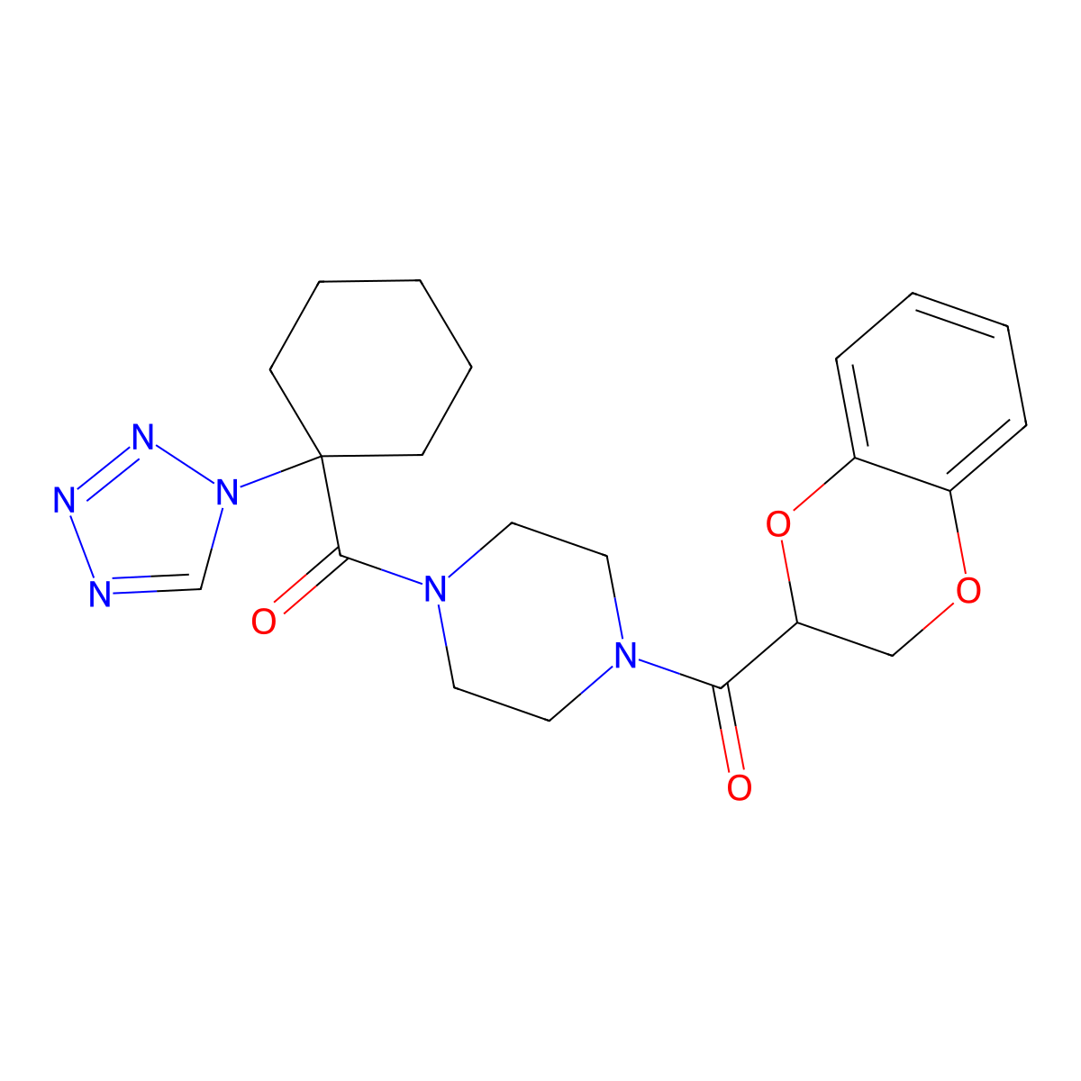 2,3-dihydro-1,4-benzodioxin-2-yl(4-{[1-(1H-tetrazol-1-yl)cyclohexyl]carbonyl}piperazin-1-yl)methanone molecular structure, CAS 1401529-99-4
