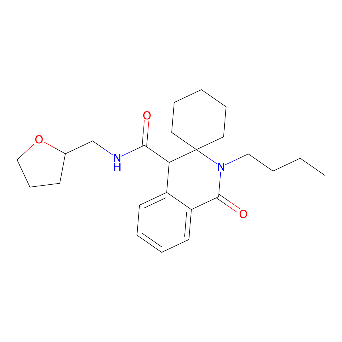2'-butyl-1'-oxo-N-((tetrahydrofuran-2-yl)methyl)-2',4'-dihydro-1'H-spiro[cyclohexane-1,3'-isoquinoline]-4'-carboxamide molecular structure, CAS 1401530-02-6