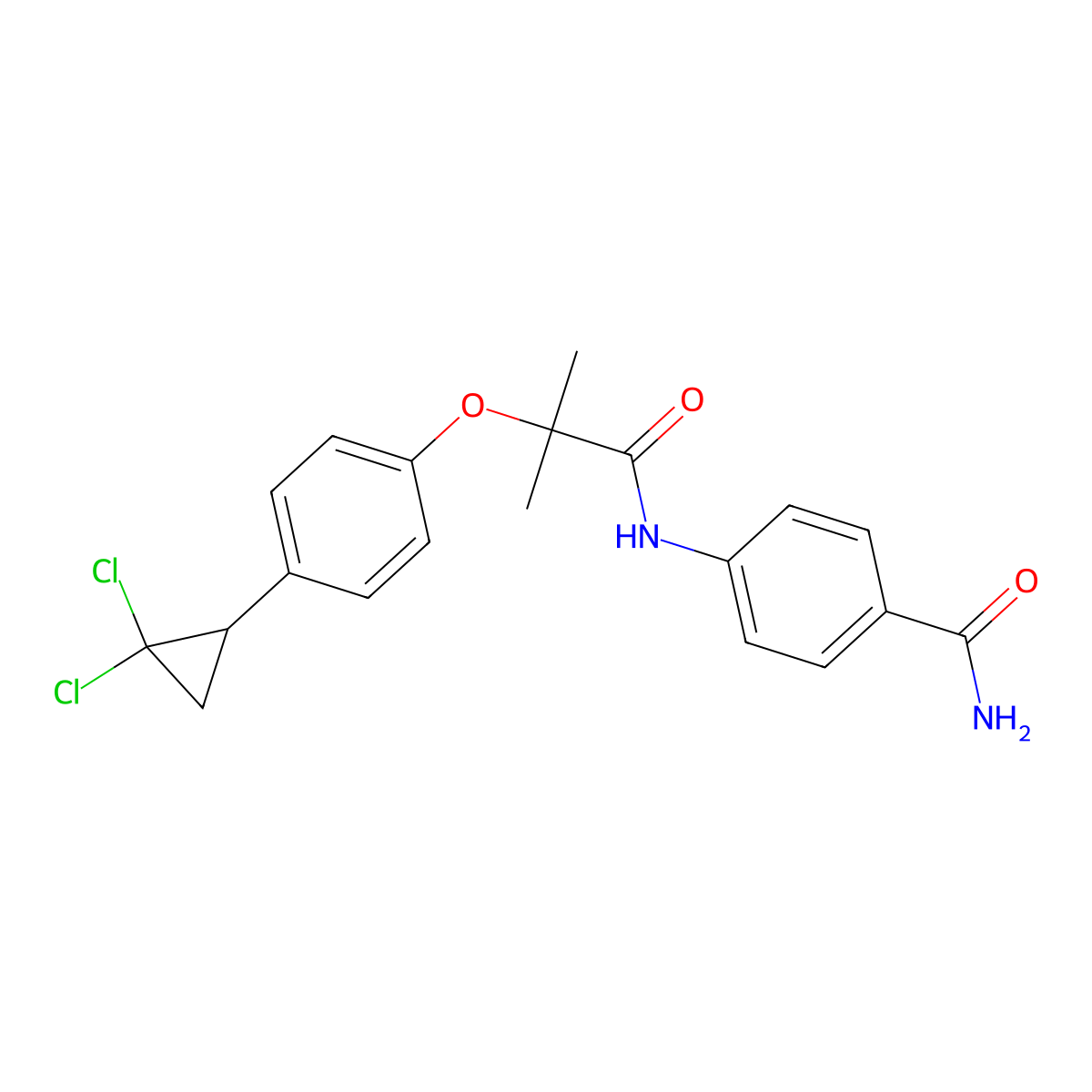 4-({2-[4-(2,2-Dichlorocyclopropyl)phenoxy]-2-methylpropanoyl}amino)benzamide molecular structure, CAS 1401533-62-7