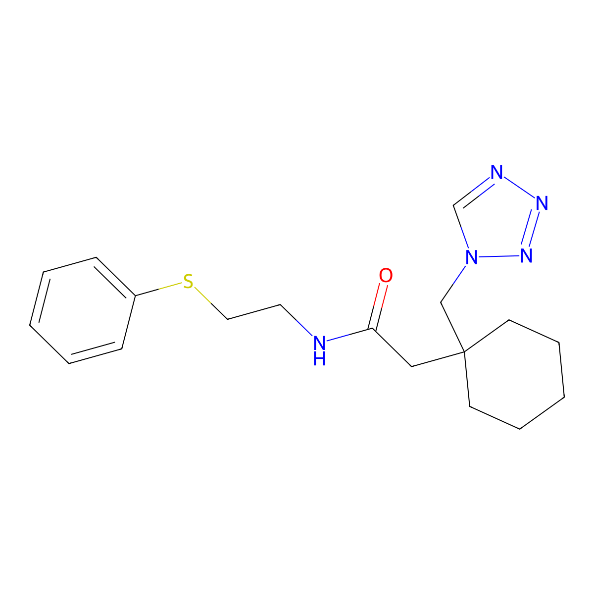 N-[2-(phenylsulfanyl)ethyl]-2-[1-(1H-1,2,3,4-tetraazol-1-ylmethyl)cyclohexyl]acetamide molecular structure, CAS 1401533-65-0