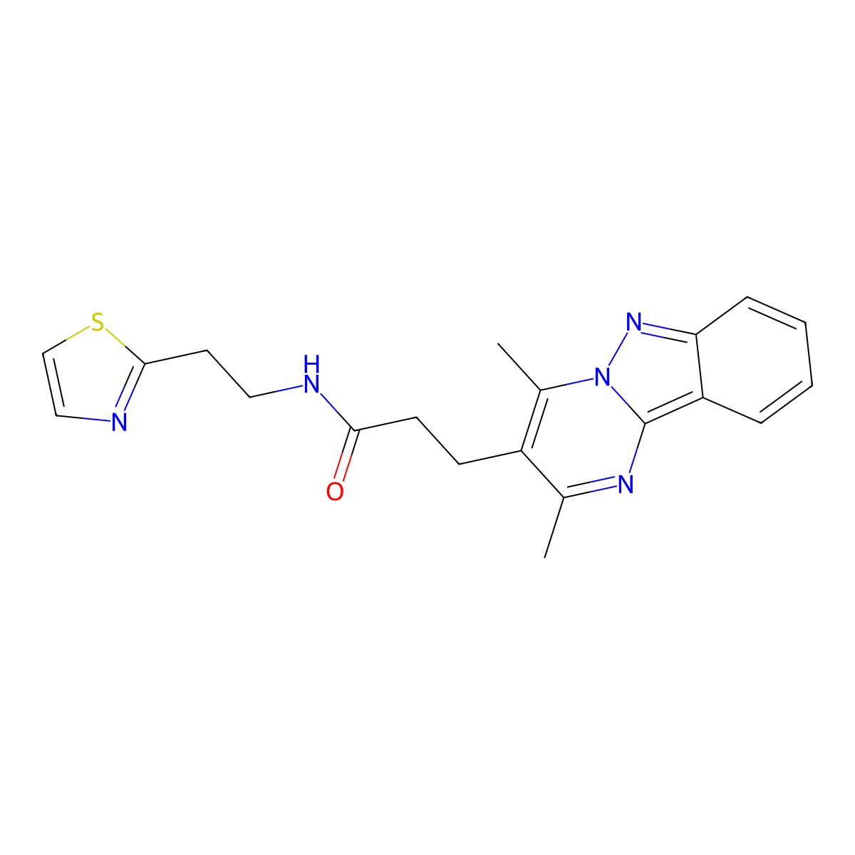 3-(2,4-dimethylpyrimido[1,2-b]indazol-3-yl)-N-[2-(1,3-thiazol-2-yl)ethyl]propanamide molecular structure, CAS 1401533-83-2