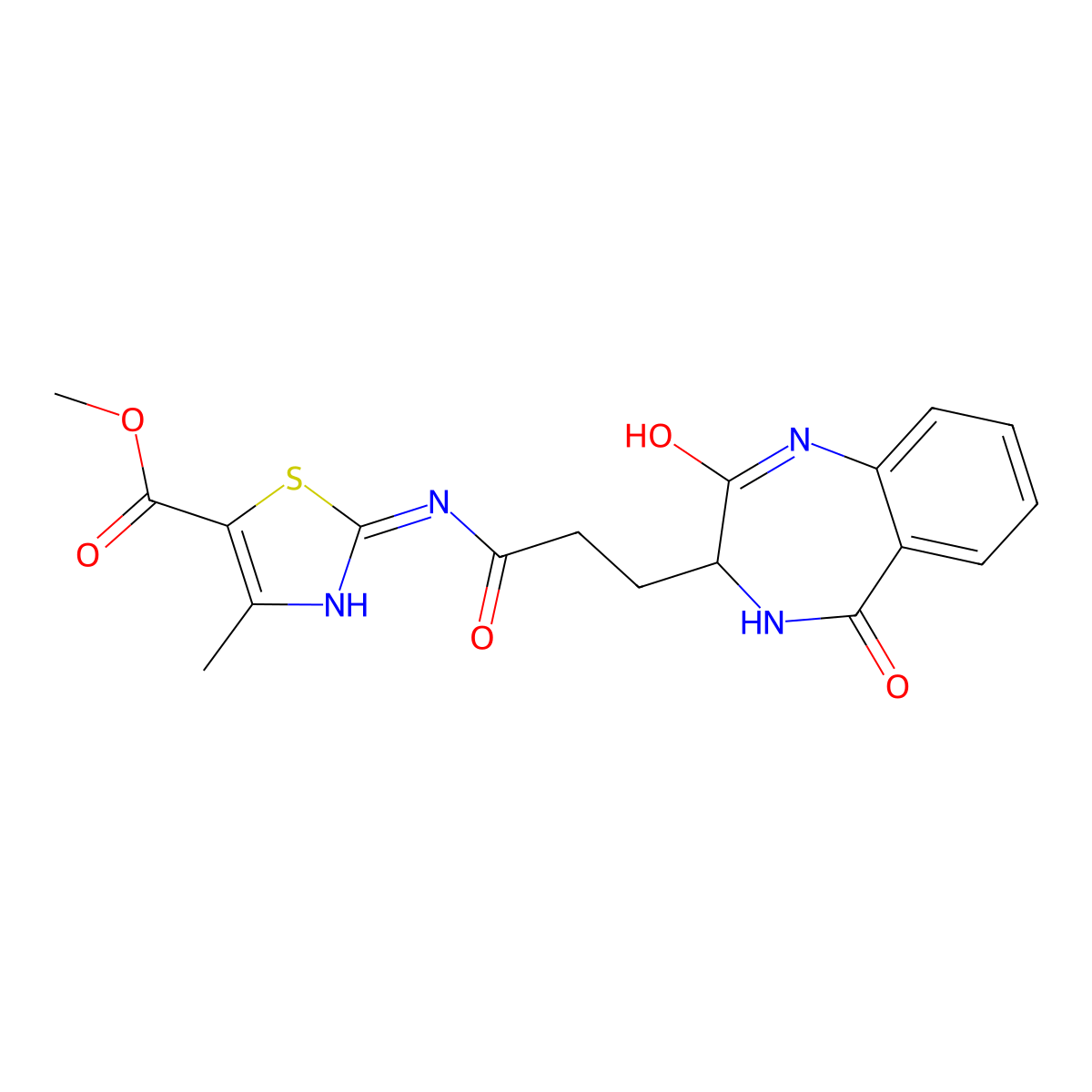 methyl (2E)-2-{[3-(2-hydroxy-5-oxo-4,5-dihydro-3H-1,4-benzodiazepin-3-yl)propanoyl]imino}-4-methyl-2,3-dihydro-1,3-thiazole-5-carboxylate molecular structure, CAS 1401534-00-6