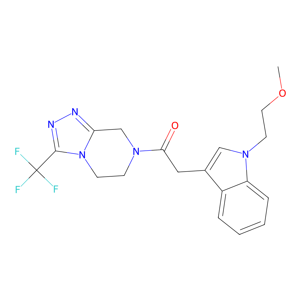 2-[1-(2-methoxyethyl)-1H-indol-3-yl]-1-[3-(trifluoromethyl)-5,6-dihydro[1,2,4]triazolo[4,3-a]pyrazin-7(8H)-yl]ethanone molecular structure, CAS 1401534-52-8