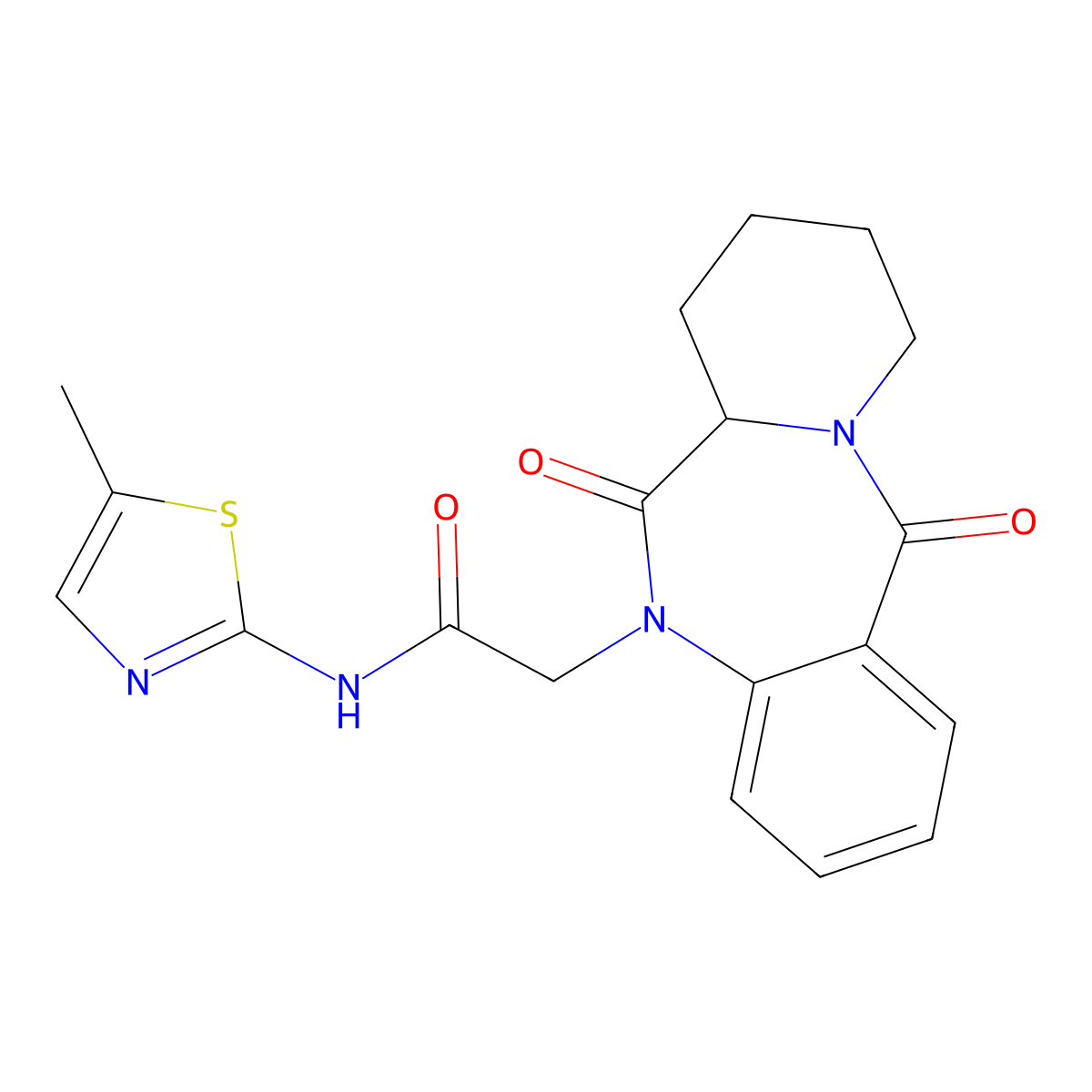 2-(6,12-dioxo-6,6a,7,8,9,10-hexahydrobenzo[e]pyrido[1,2-a][1,4]diazepin-5(12H)-yl)-N-(5-methylthiazol-2-yl)acetamide molecular structure, CAS 1401534-64-2