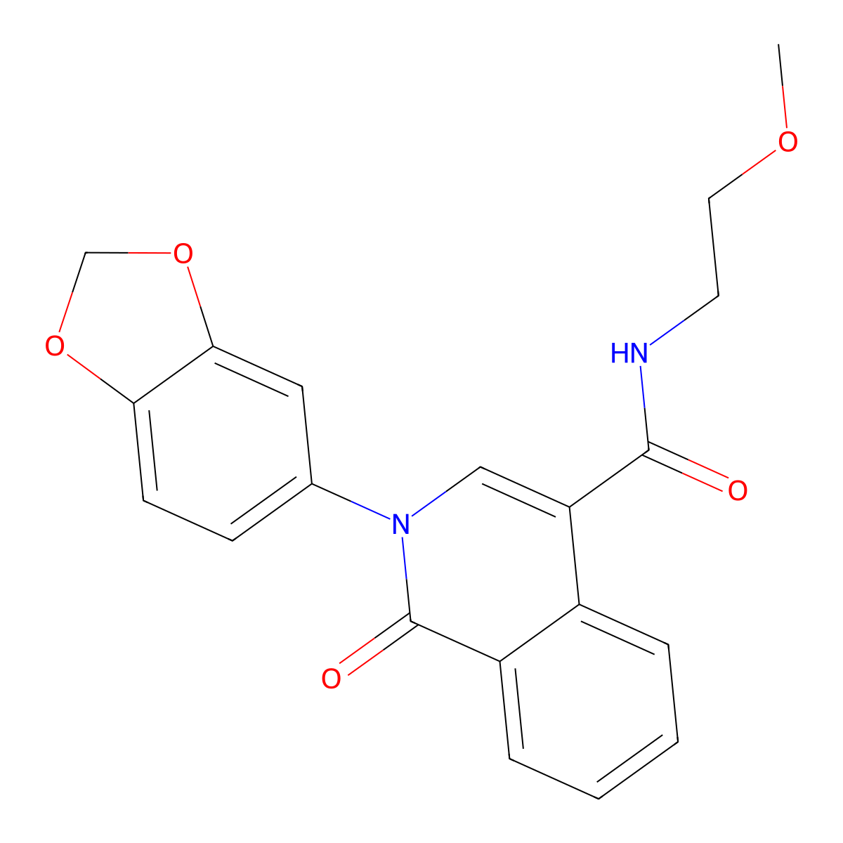 2-(1,3-benzodioxol-5-yl)-N-(2-methoxyethyl)-1-oxo-1,2-dihydroisoquinoline-4-carboxamide molecular structure, CAS 1401534-66-4