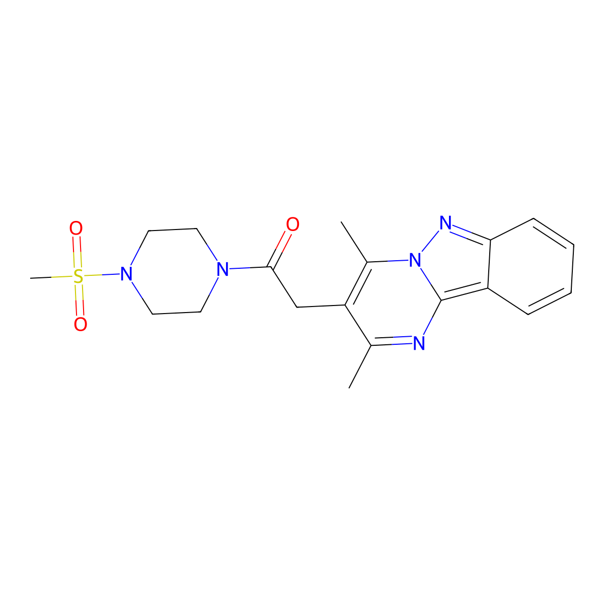 2-(2,4-Dimethylpyrimido[1,2-b]indazol-3-yl)-1-[4-(methylsulfonyl)piperazin-1-yl]ethanone molecular structure, CAS 1401534-68-6