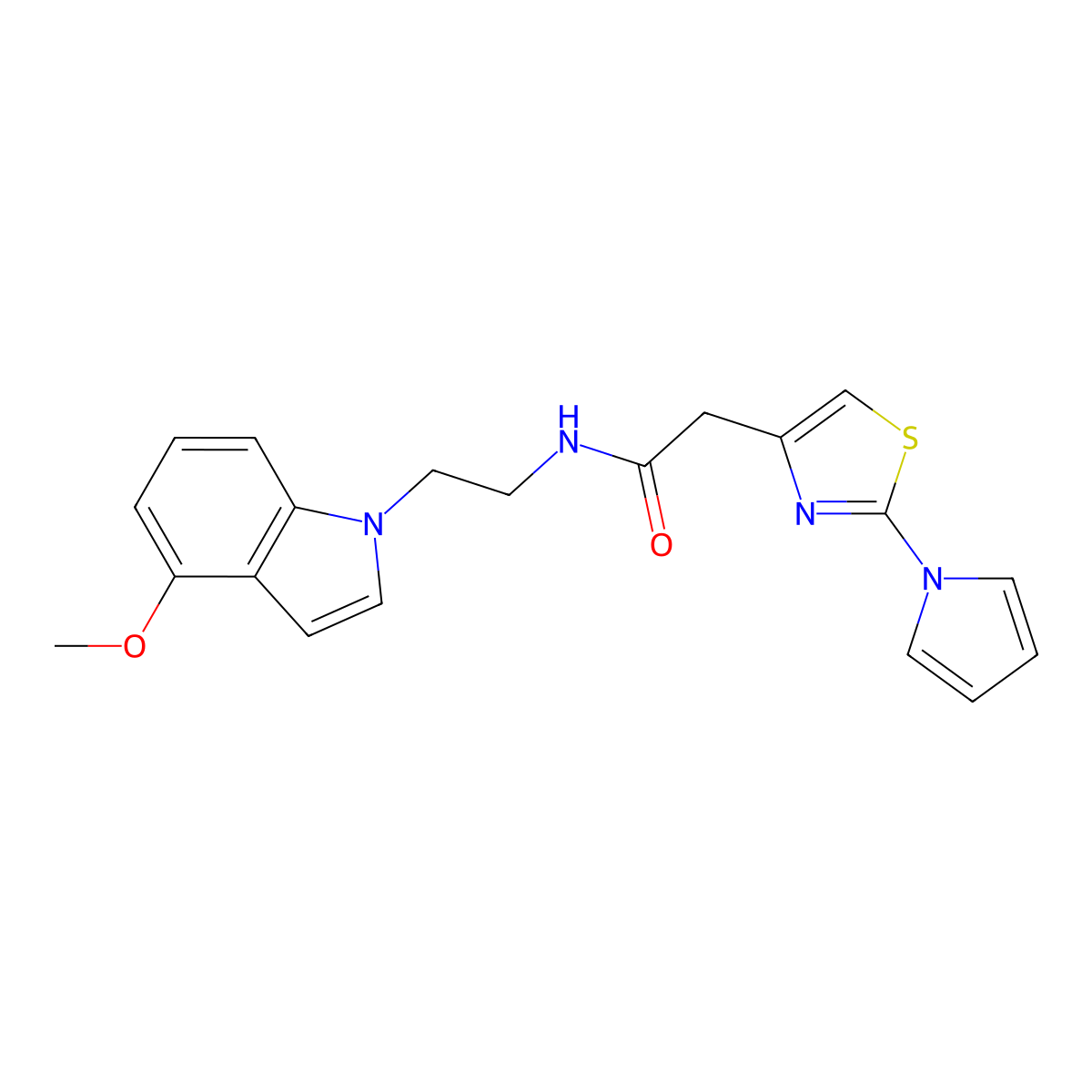 N-[2-(4-methoxy-1H-indol-1-yl)ethyl]-2-[2-(1H-pyrrol-1-yl)-1,3-thiazol-4-yl]acetamide molecular structure, CAS 1401534-73-3