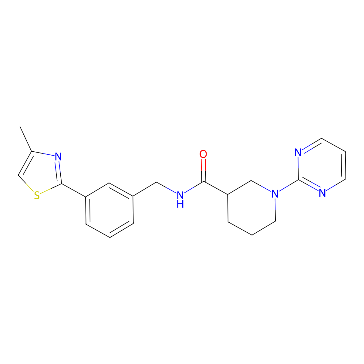 N-[3-(4-methyl-1,3-thiazol-2-yl)benzyl]-1-(2-pyrimidinyl)-3-piperidinecarboxamide molecular structure, CAS 1401534-81-3