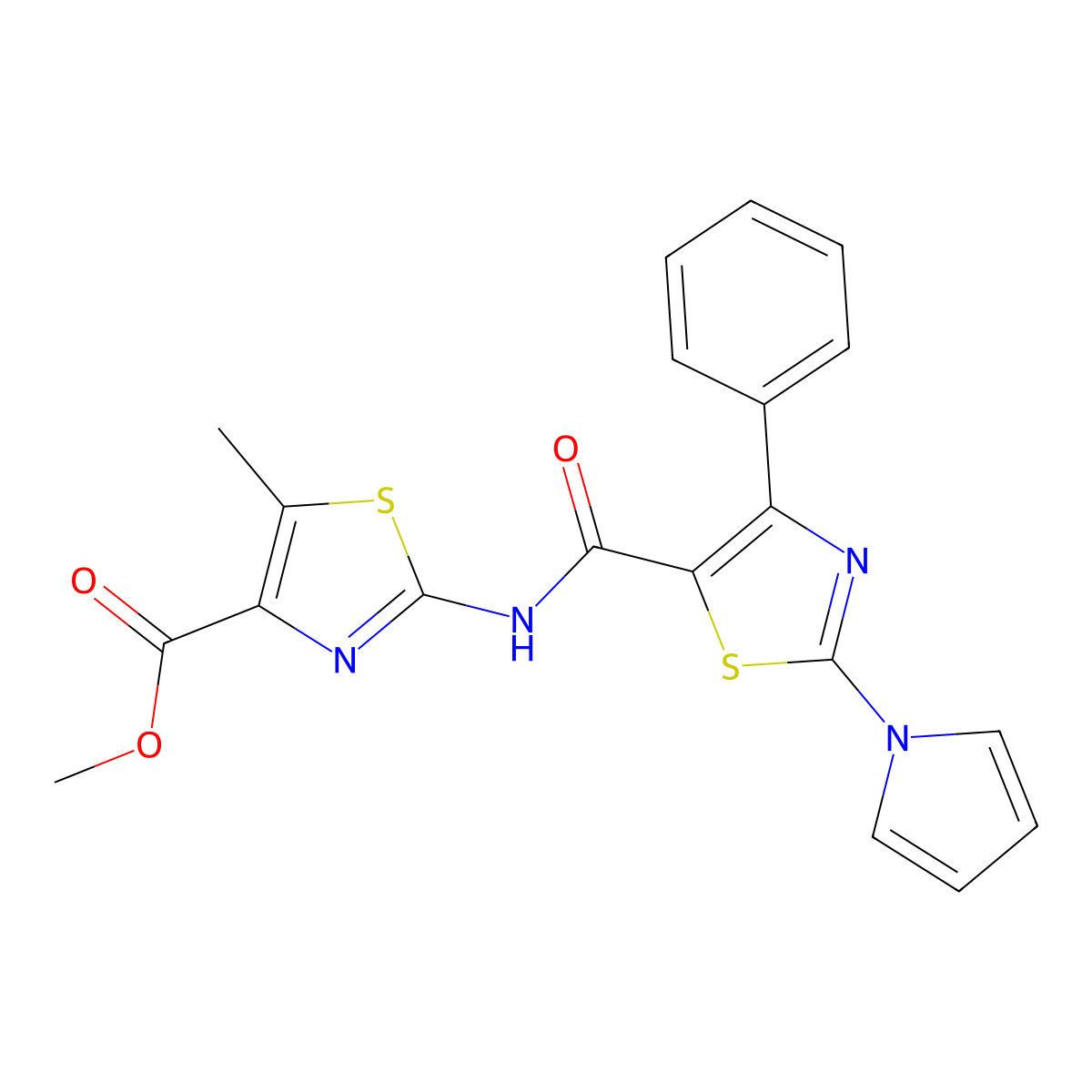 methyl 5-methyl-2-({[4-phenyl-2-(1H-pyrrol-1-yl)-1,3-thiazol-5-yl]carbonyl}amino)-1,3-thiazole-4-carboxylate molecular structure, CAS 1401534-93-7