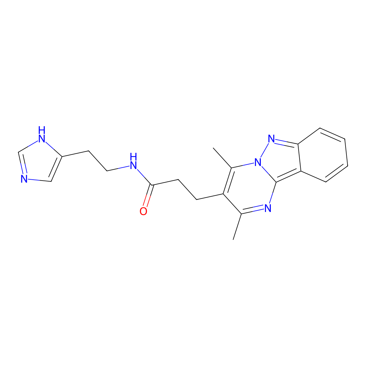 3-(2,4-dimethylpyrimido[1,2-b]indazol-3-yl)-N-[2-(1H-imidazol-5-yl)ethyl]propanamide molecular structure, CAS 1401535-34-9