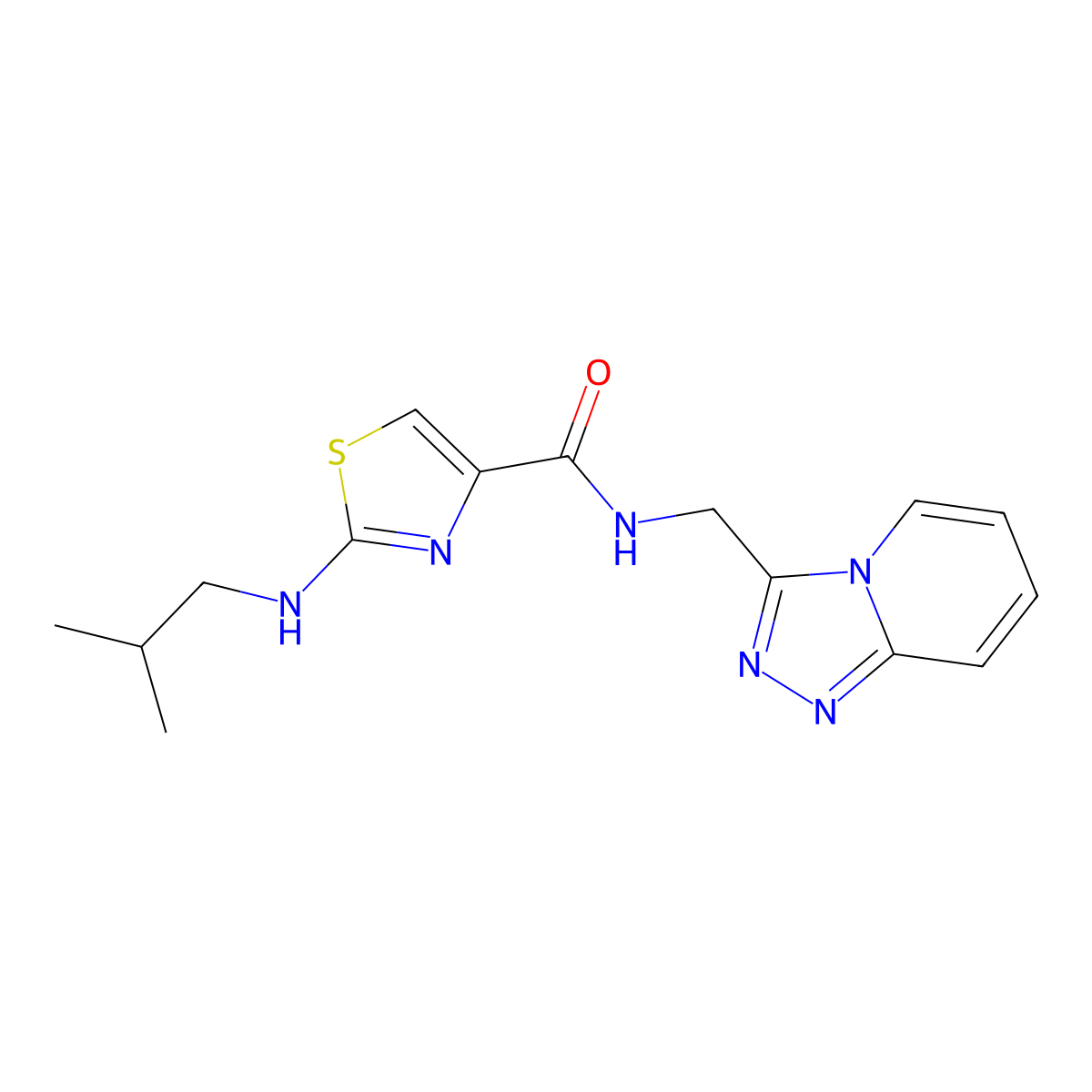 N-([1,2,4]triazolo[4,3-a]pyridin-3-ylmethyl)-2-(isobutylamino)thiazole-4-carboxamide molecular structure, CAS 1401535-37-2