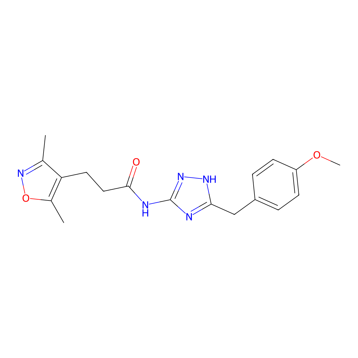 3-(3,5-dimethyl-1,2-oxazol-4-yl)-N-[5-(4-methoxybenzyl)-4H-1,2,4-triazol-3-yl]propanamide molecular structure, CAS 1401535-41-8