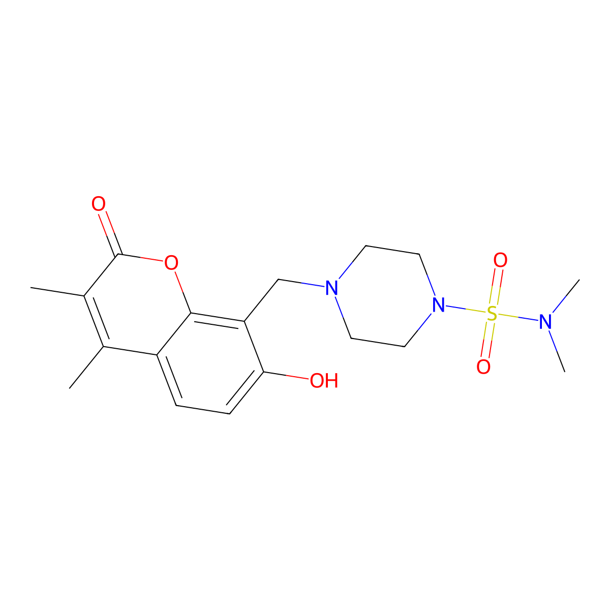 4-[(7-hydroxy-3,4-dimethyl-2-oxo-2H-chromen-8-yl)methyl]-N,N-dimethylpiperazine-1-sulfonamide molecular structure, CAS 1401535-48-5