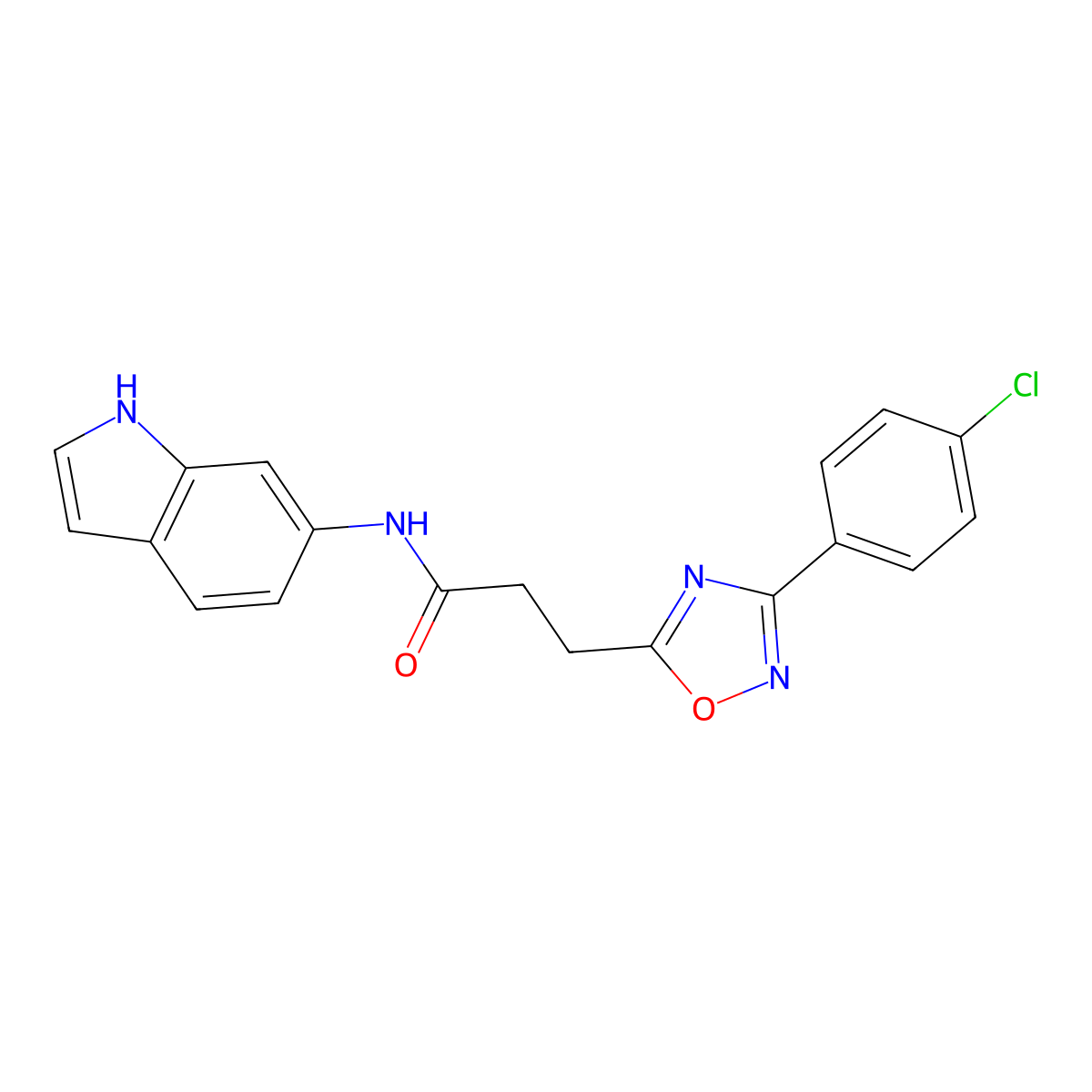 3-[3-(4-chlorophenyl)-1,2,4-oxadiazol-5-yl]-N-(1H-indol-6-yl)propanamide molecular structure, CAS 1401535-50-9