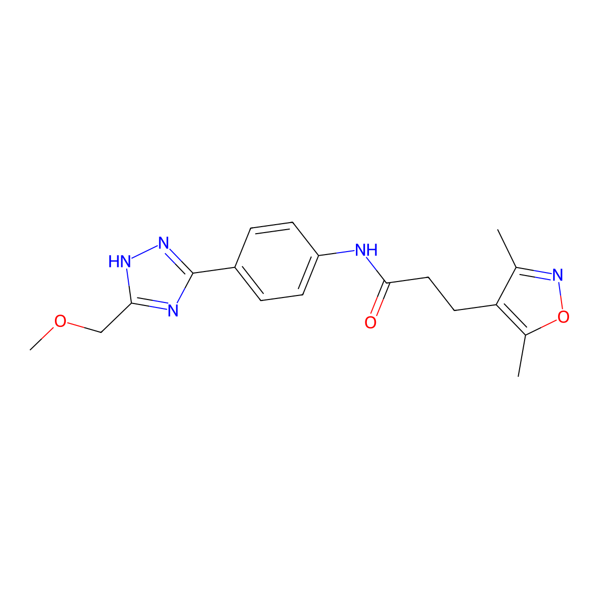 3-(3,5-dimethyl-1,2-oxazol-4-yl)-N-{4-[5-(methoxymethyl)-4H-1,2,4-triazol-3-yl]phenyl}propanamide molecular structure, CAS 1401535-74-7