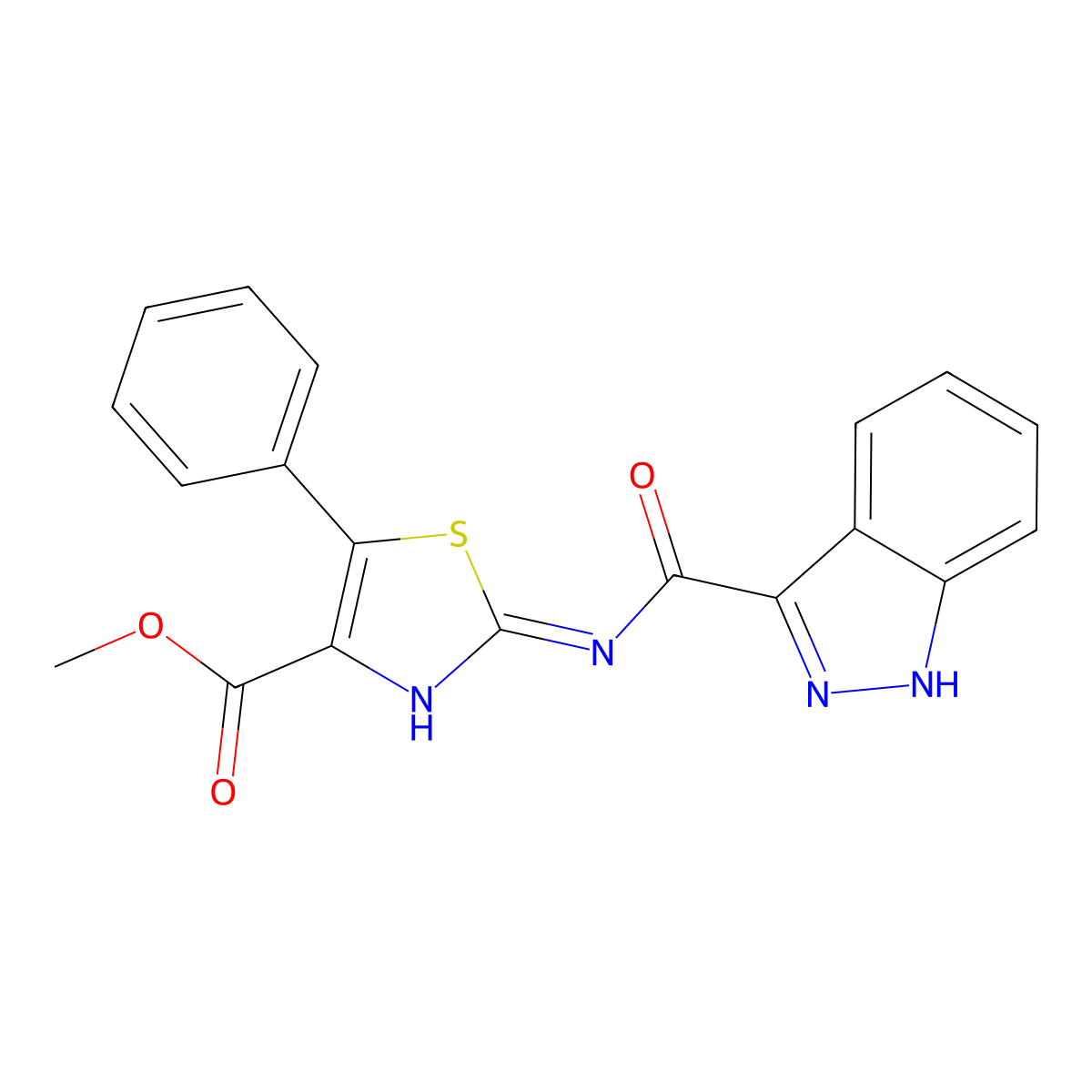 methyl 2-[(1H-indazol-3-ylcarbonyl)amino]-5-phenyl-1,3-thiazole-4-carboxylate molecular structure, CAS 1401535-75-8