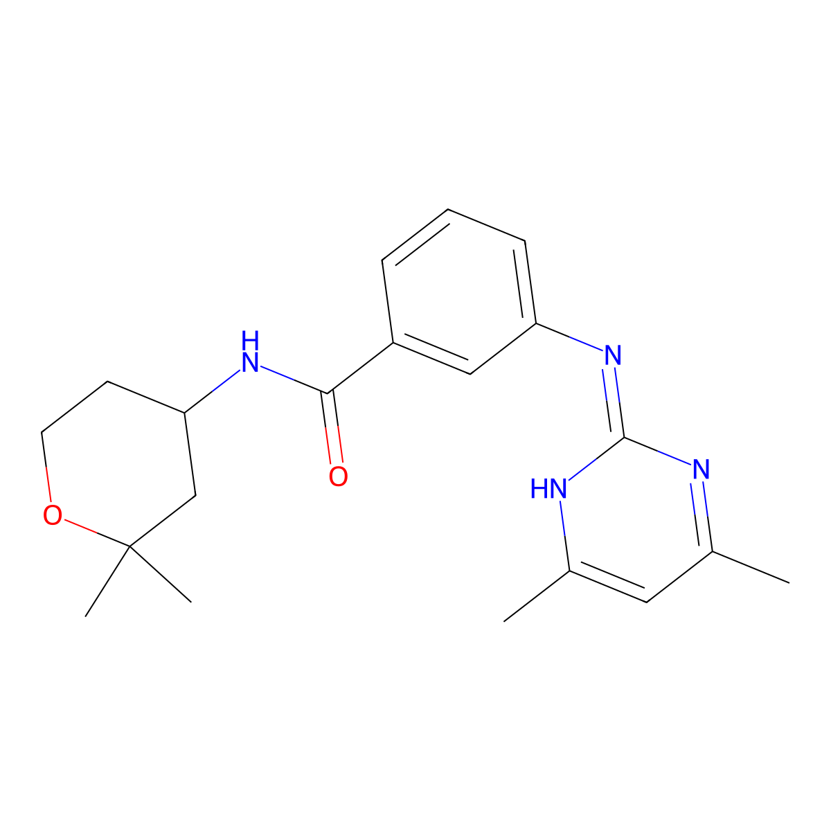 3-((4,6-dimethylpyrimidin-2-yl)amino)-N-(2,2-dimethyltetrahydro-2H-pyran-4-yl)benzamide molecular structure, CAS 1401535-89-4