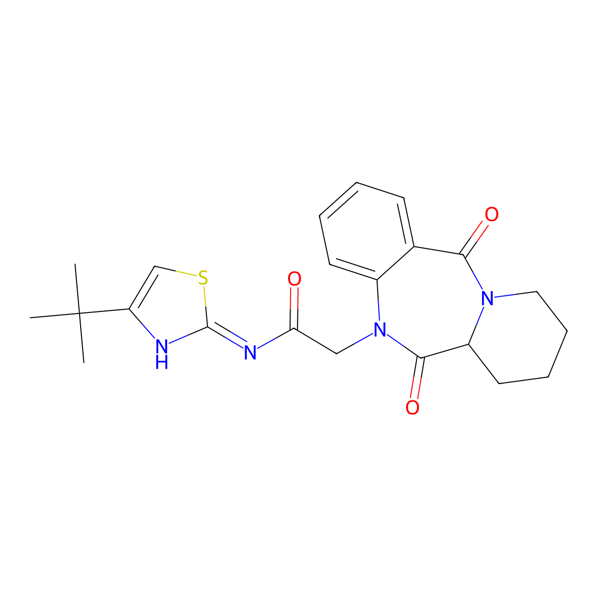 N-(4-(tert-butyl)thiazol-2-yl)-2-(6,12-dioxo-6,6a,7,8,9,10-hexahydrobenzo[e]pyrido[1,2-a][1,4]diazepin-5(12H)-yl)acetamide molecular structure, CAS 1401536-00-2
