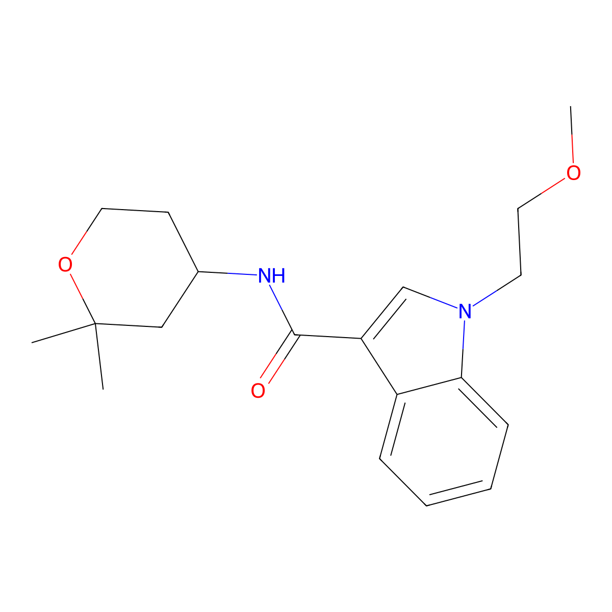 N-(2,2-dimethyltetrahydro-2H-pyran-4-yl)-1-(2-methoxyethyl)-1H-indole-3-carboxamide molecular structure, CAS 1401536-02-4