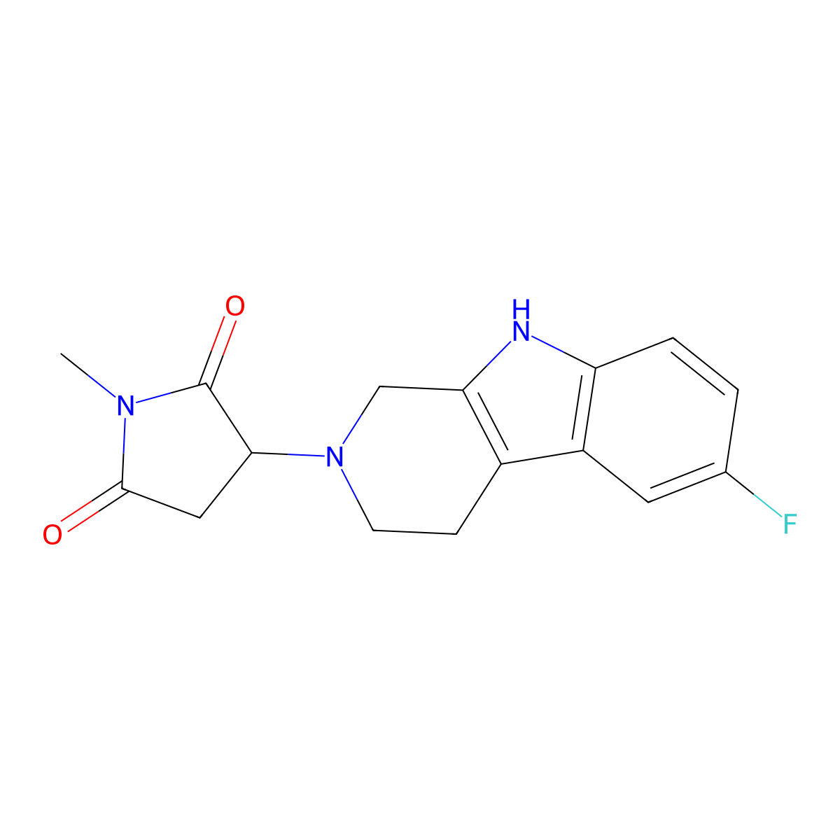 3-(6-fluoro-1,3,4,9-tetrahydro-2H-beta-carbolin-2-yl)-1-methylpyrrolidine-2,5-dione molecular structure, CAS 1401536-10-4