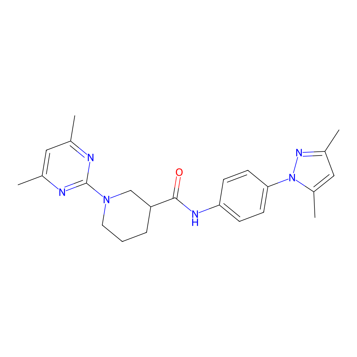 N-[4-(3,5-dimethyl-1H-pyrazol-1-yl)phenyl]-1-(4,6-dimethylpyrimidin-2-yl)piperidine-3-carboxamide molecular structure, CAS 1401536-13-7