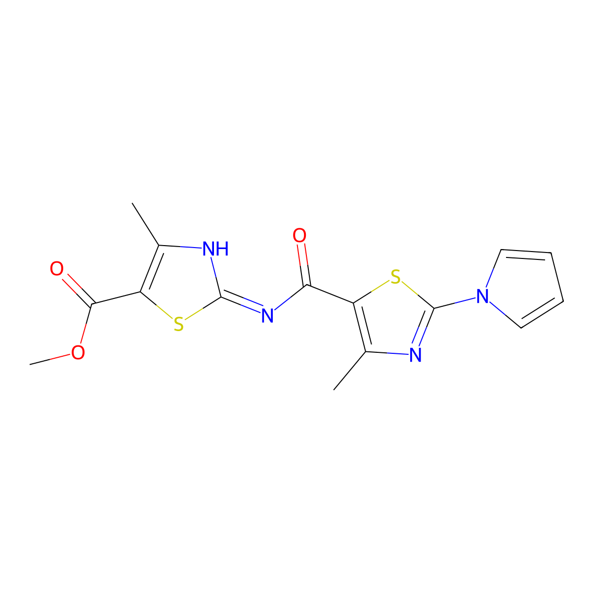 methyl 4-methyl-2-({[4-methyl-2-(1H-pyrrol-1-yl)-1,3-thiazol-5-yl]carbonyl}amino)-1,3-thiazole-5-carboxylate molecular structure, CAS 1401536-19-3