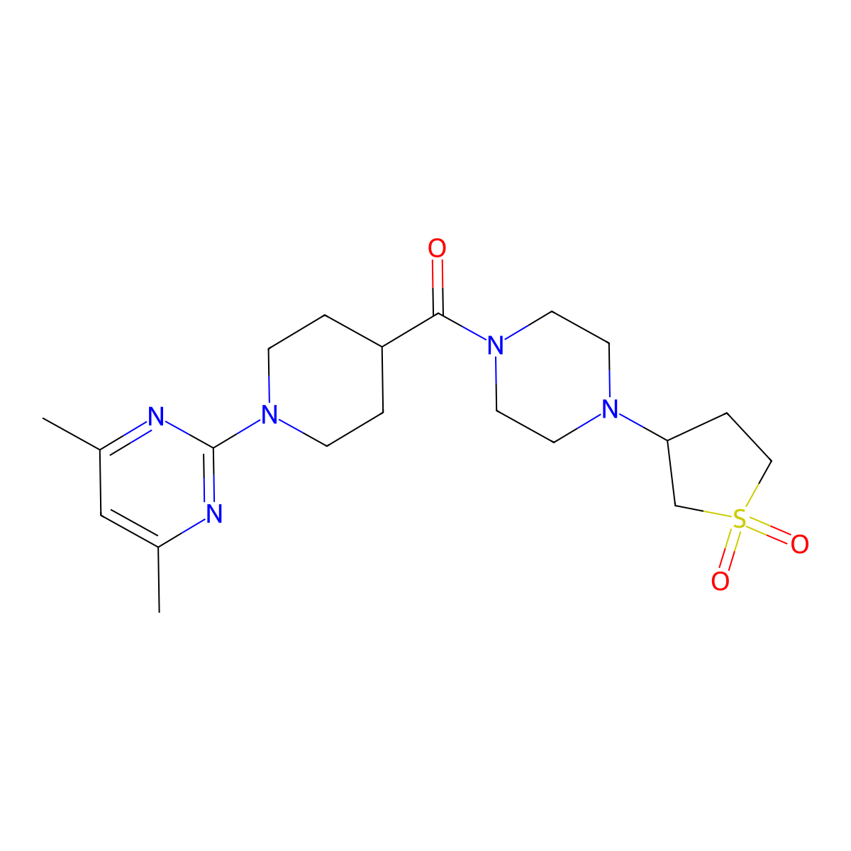 (1-(4,6-Dimethylpyrimidin-2-yl)piperidin-4-yl)(4-(1,1-dioxidotetrahydrothiophen-3-yl)piperazin-1-yl)methanone molecular structure, CAS 1401536-31-9