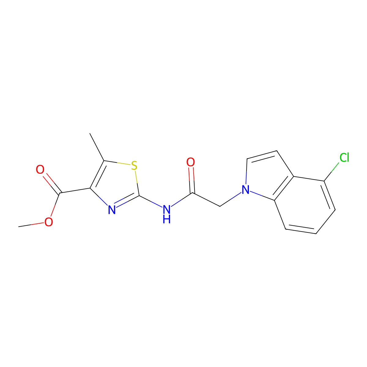 methyl 2-{[(4-chloro-1H-indol-1-yl)acetyl]amino}-5-methyl-1,3-thiazole-4-carboxylate molecular structure, CAS 1401536-45-5
