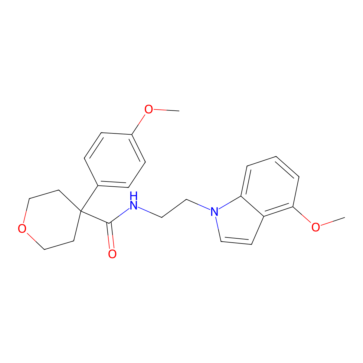 N-[2-(4-methoxy-1H-indol-1-yl)ethyl]-4-(4-methoxyphenyl)tetrahydro-2H-pyran-4-carboxamide molecular structure, CAS 1401536-54-6