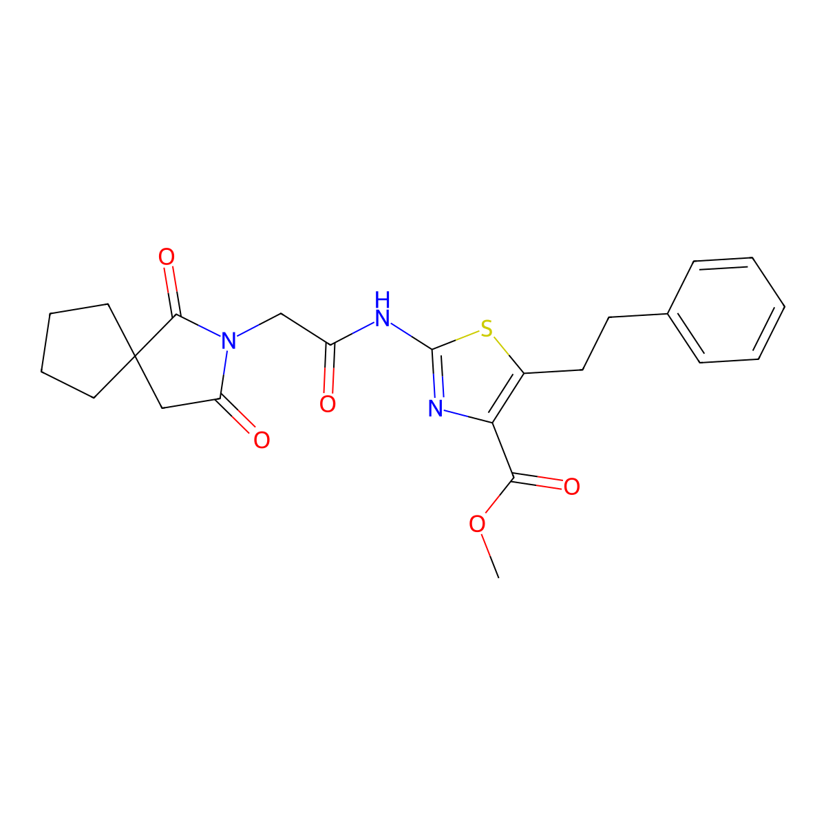 Methyl 2-{[(1,3-dioxo-2-azaspiro[4.4]non-2-yl)acetyl]amino}-5-(2-phenylethyl)-1,3-thiazole-4-carboxylate molecular structure, CAS 1401536-86-4