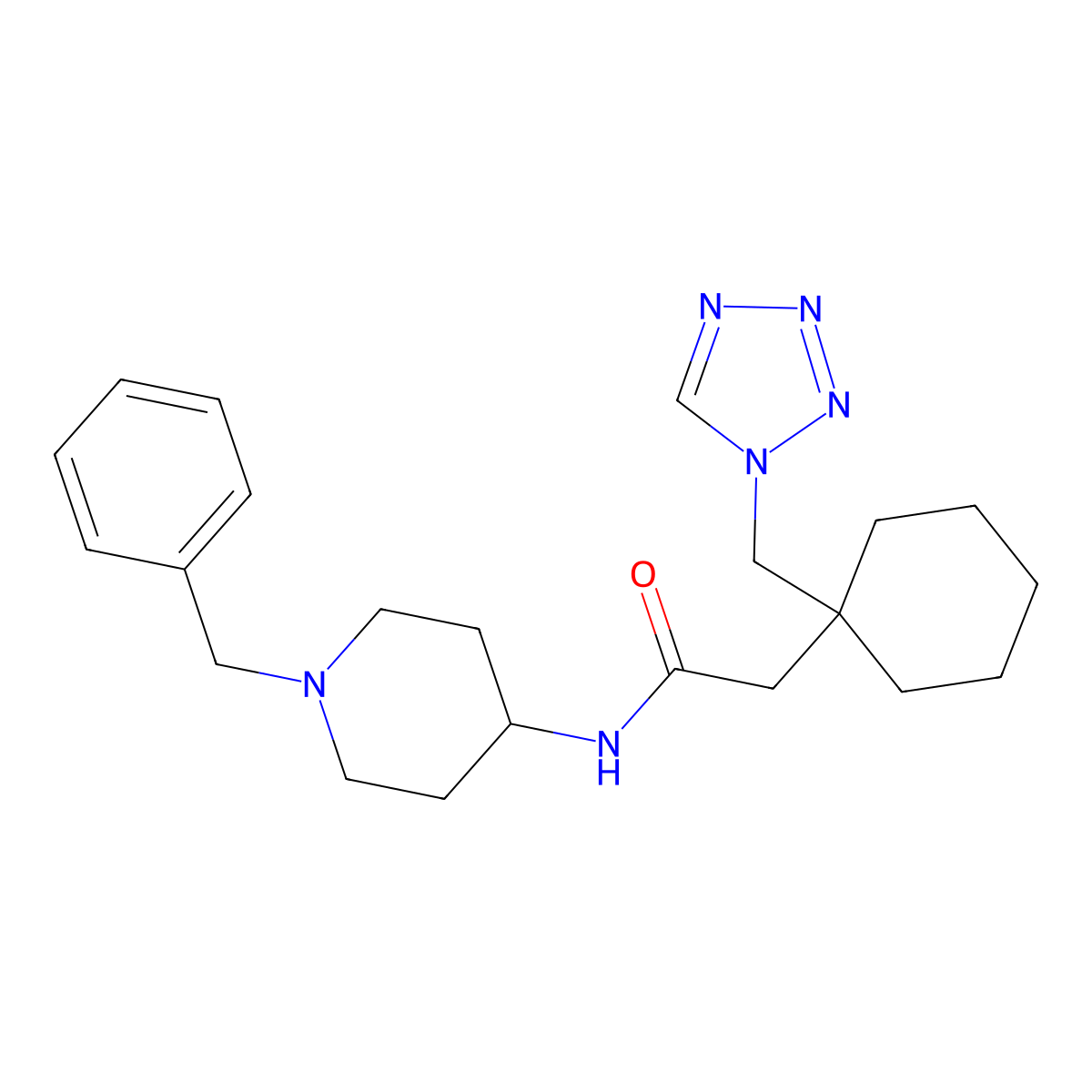 N~1~-(1-benzyl-4-piperidyl)-2-[1-(1H-1,2,3,4-tetraazol-1-ylmethyl)cyclohexyl]acetamide molecular structure, CAS 1401536-87-5