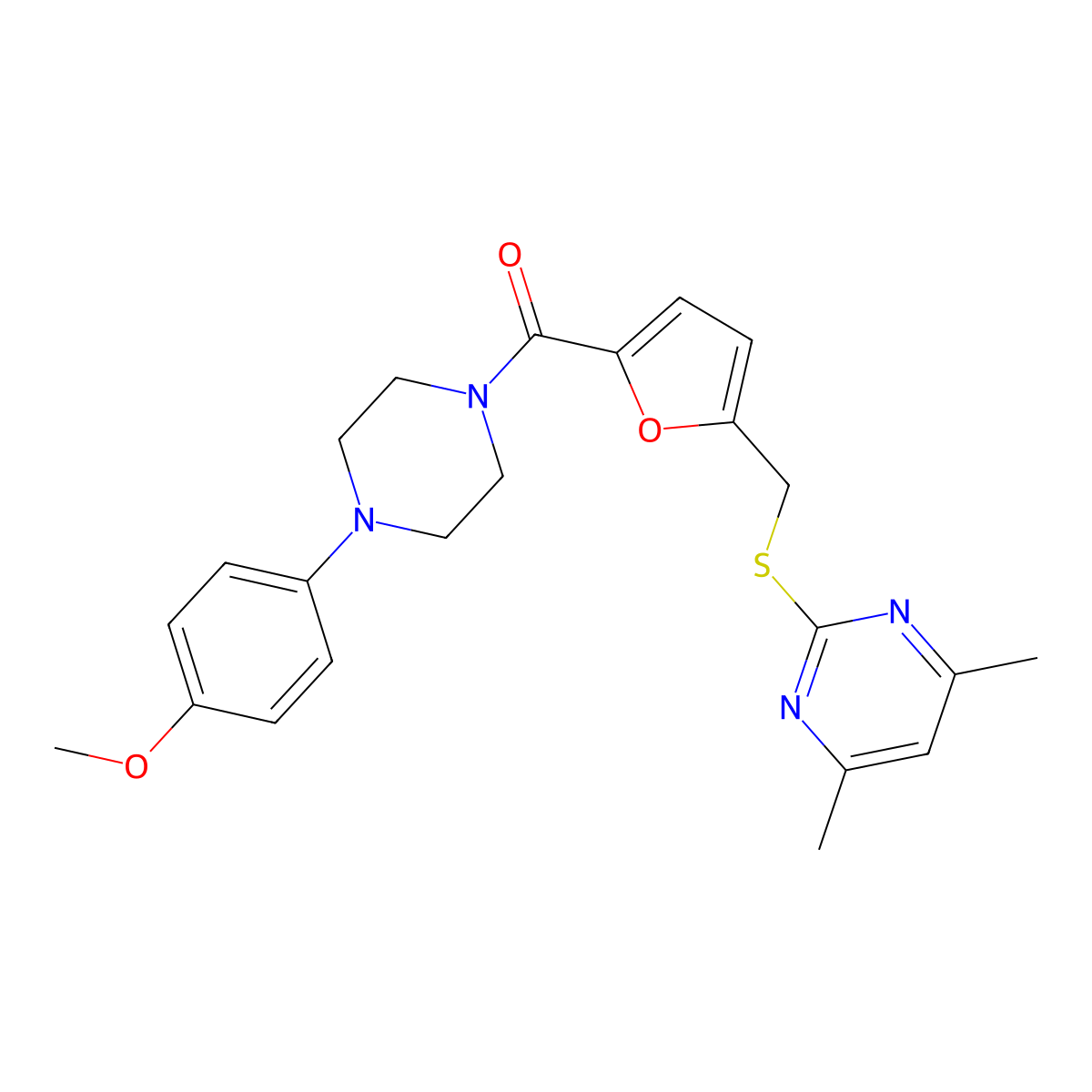 (5-{[(4,6-Dimethylpyrimidin-2-yl)sulfanyl]methyl}furan-2-yl)[4-(4-methoxyphenyl)piperazin-1-yl]methanone molecular structure, CAS 1401537-03-8