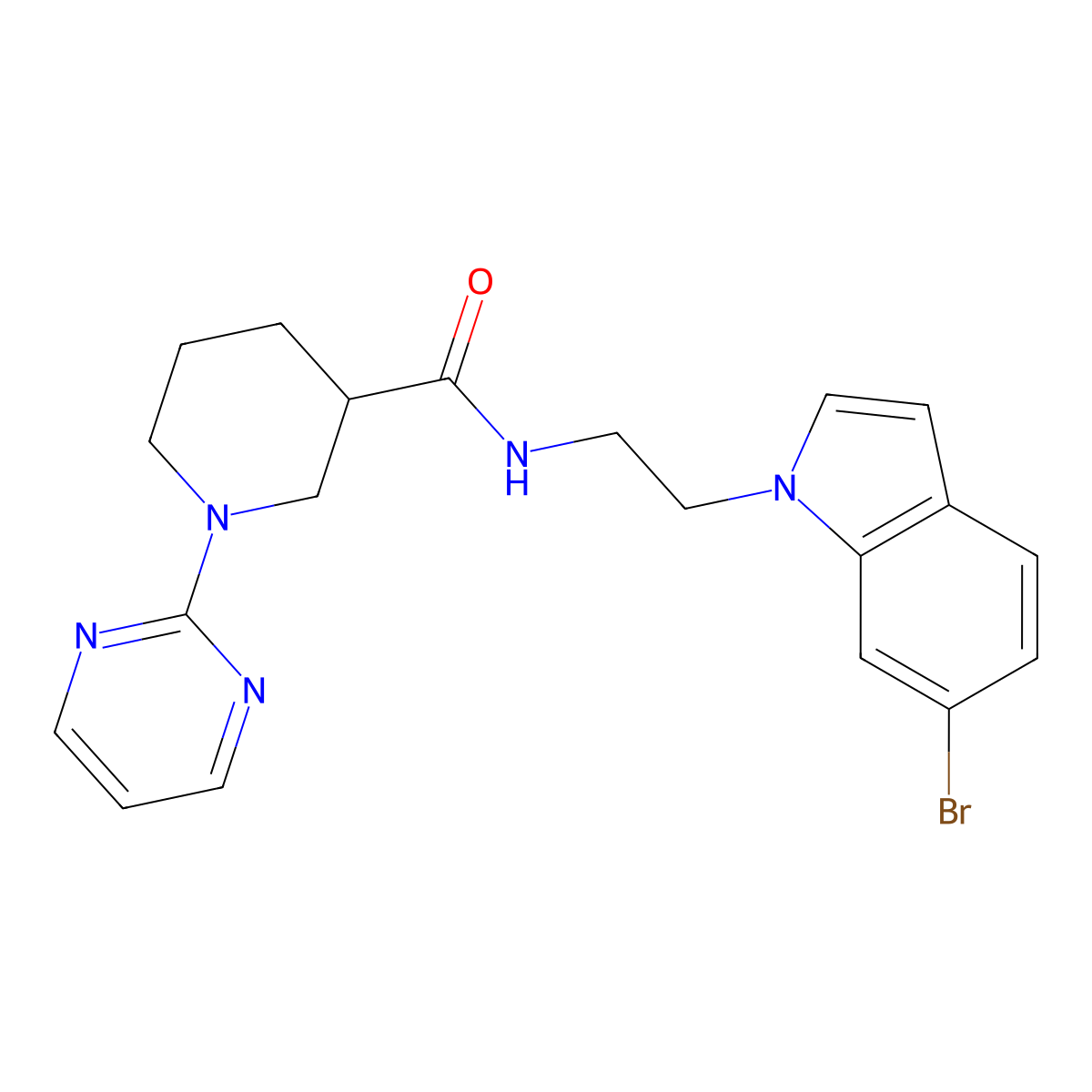 N-[2-(6-bromo-1H-indol-1-yl)ethyl]-1-(2-pyrimidinyl)-3-piperidinecarboxamide molecular structure, CAS 1401537-08-3