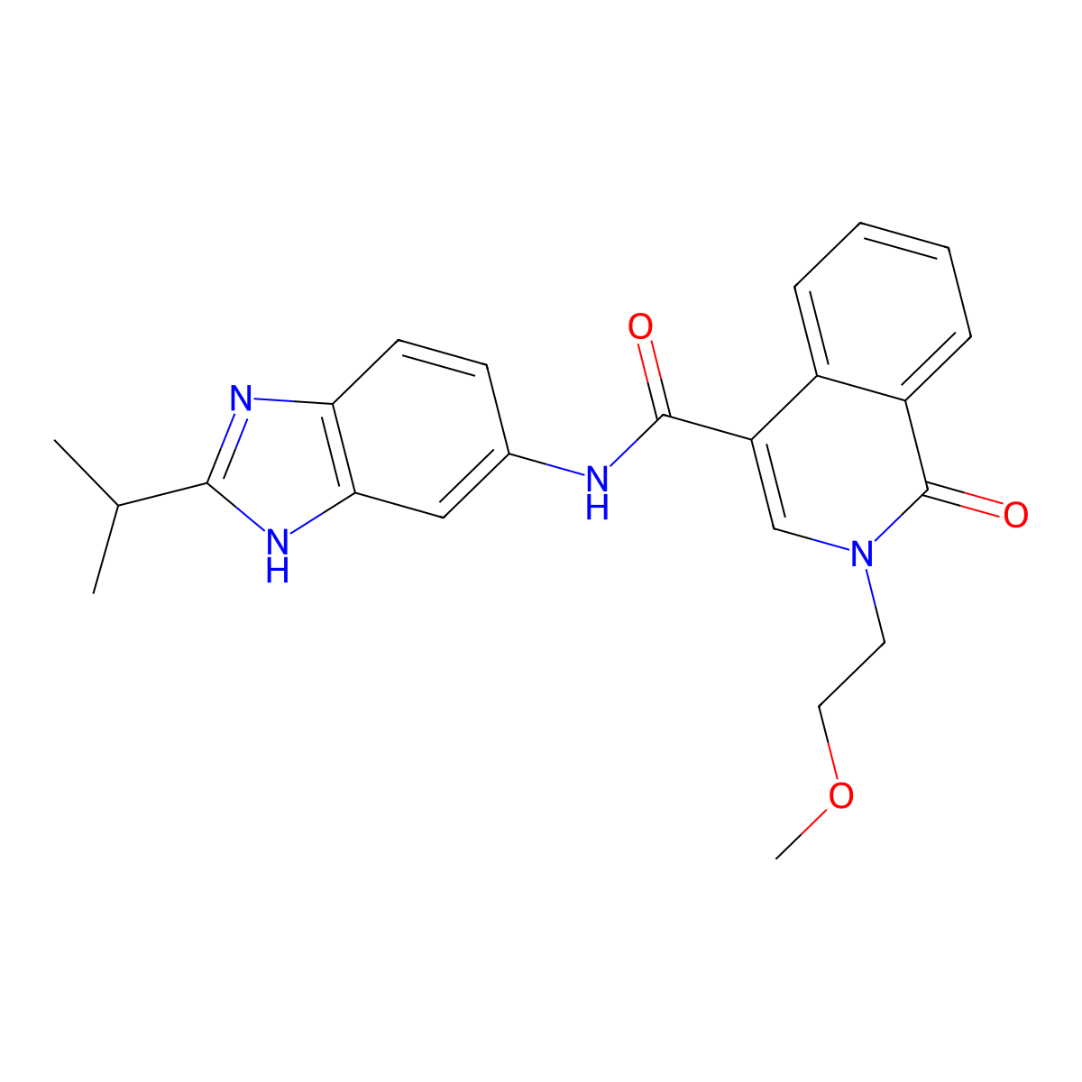 2-(2-methoxyethyl)-1-oxo-N-[2-(propan-2-yl)-1H-benzimidazol-6-yl]-1,2-dihydroisoquinoline-4-carboxamide molecular structure, CAS 1401537-14-1