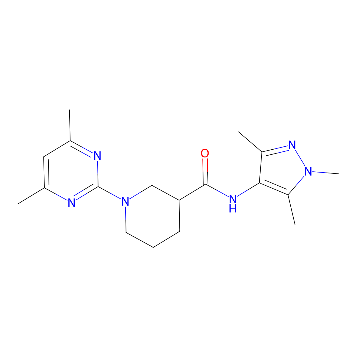 1-(4,6-dimethylpyrimidin-2-yl)-N-(1,3,5-trimethyl-1H-pyrazol-4-yl)piperidine-3-carboxamide molecular structure, CAS 1401537-31-2