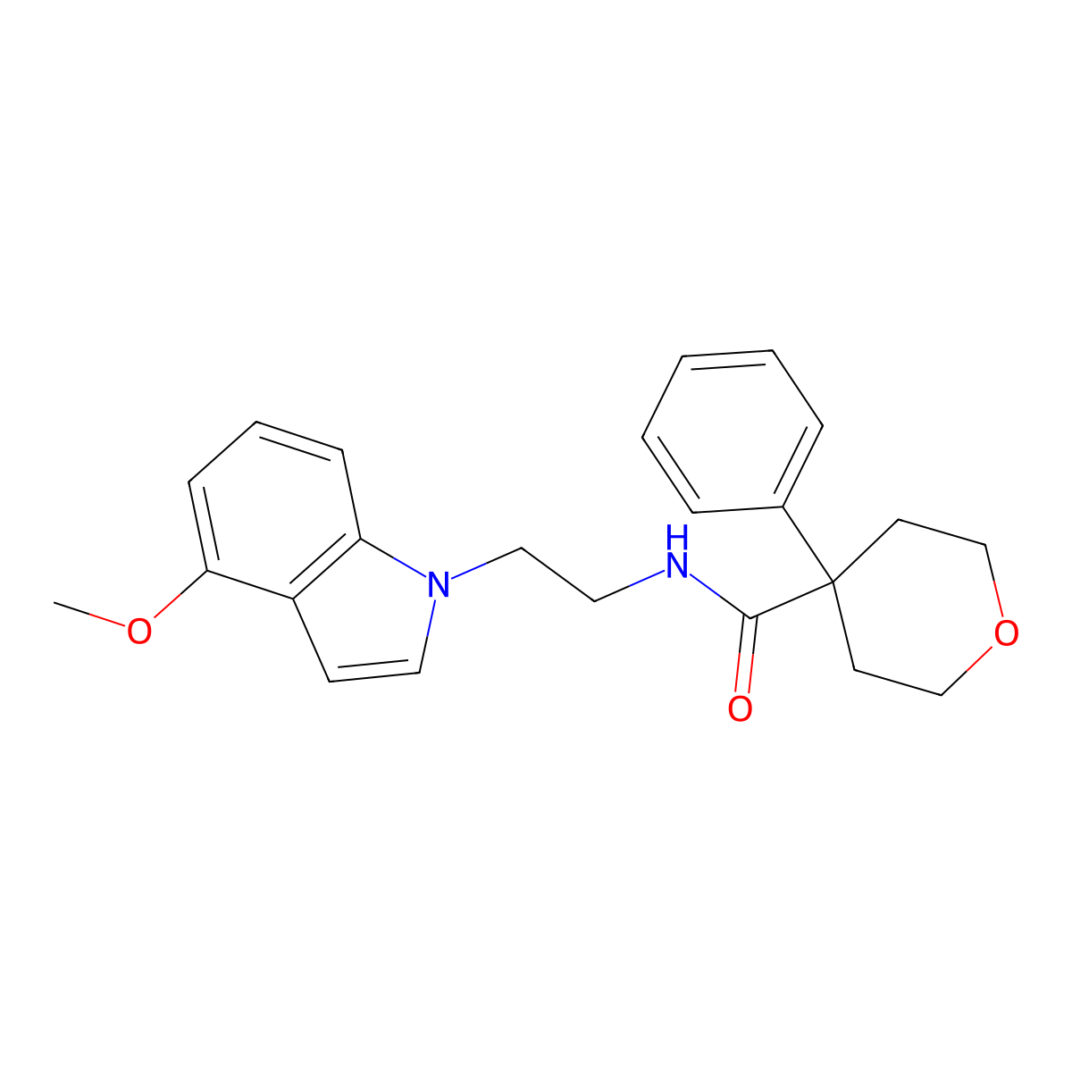 N-[2-(4-methoxy-1H-indol-1-yl)ethyl]-4-phenyltetrahydro-2H-pyran-4-carboxamide molecular structure, CAS 1401537-38-9