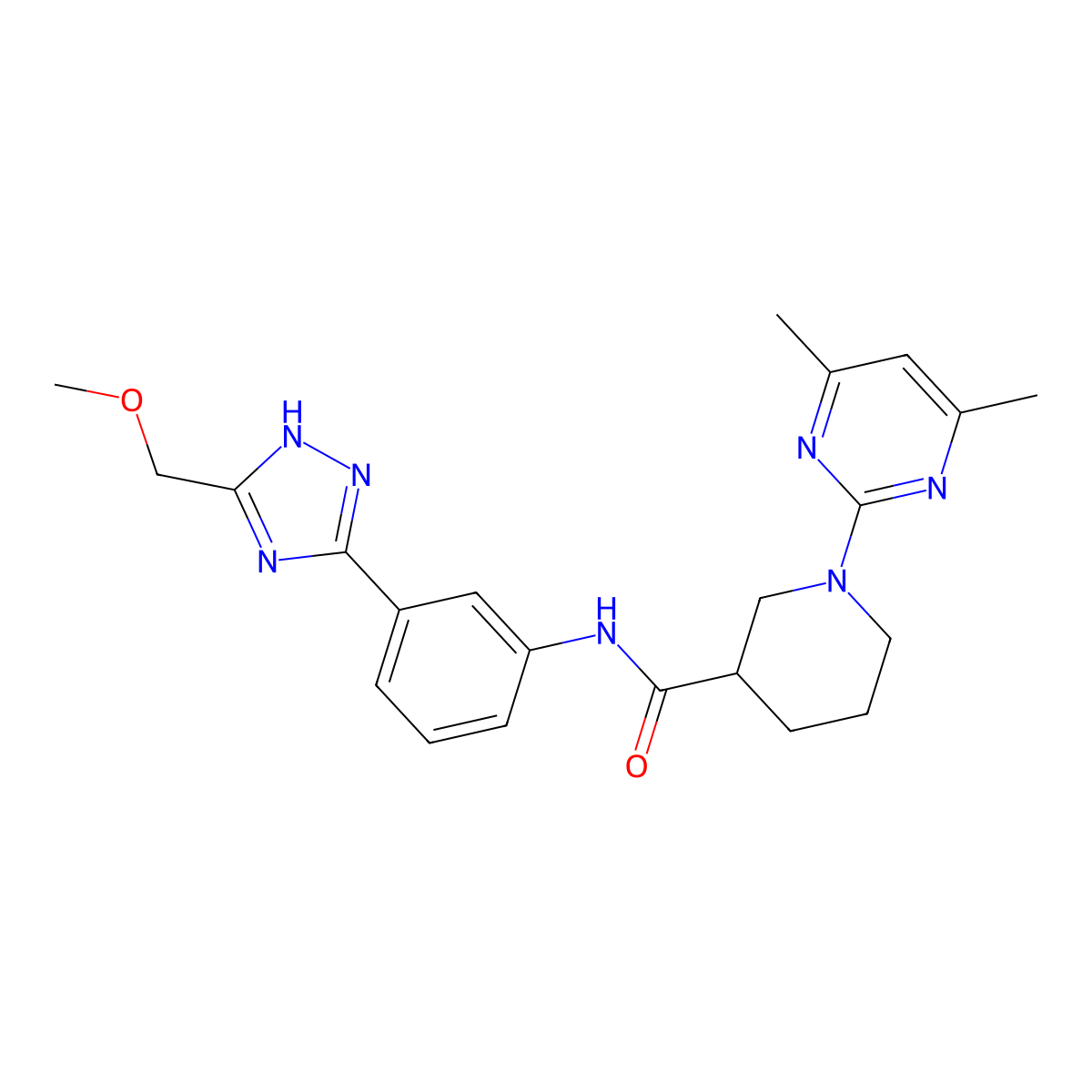 1-(4,6-dimethylpyrimidin-2-yl)-N-{3-[5-(methoxymethyl)-1H-1,2,4-triazol-3-yl]phenyl}piperidine-3-carboxamide molecular structure, CAS 1401537-44-7