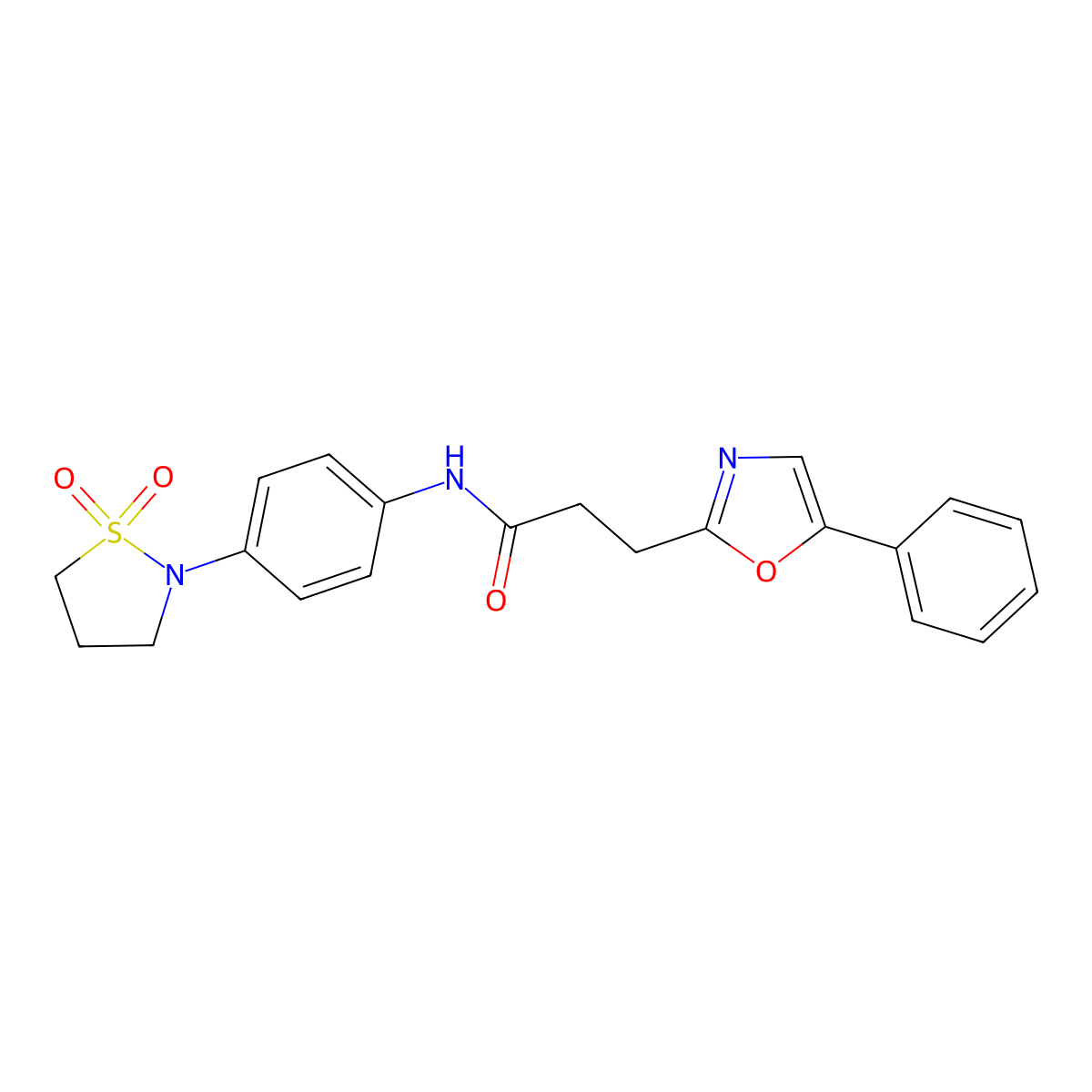 N-[4-(1,1-dioxido-1,2-thiazolidin-2-yl)phenyl]-3-(5-phenyl-1,3-oxazol-2-yl)propanamide molecular structure, CAS 1401537-48-1