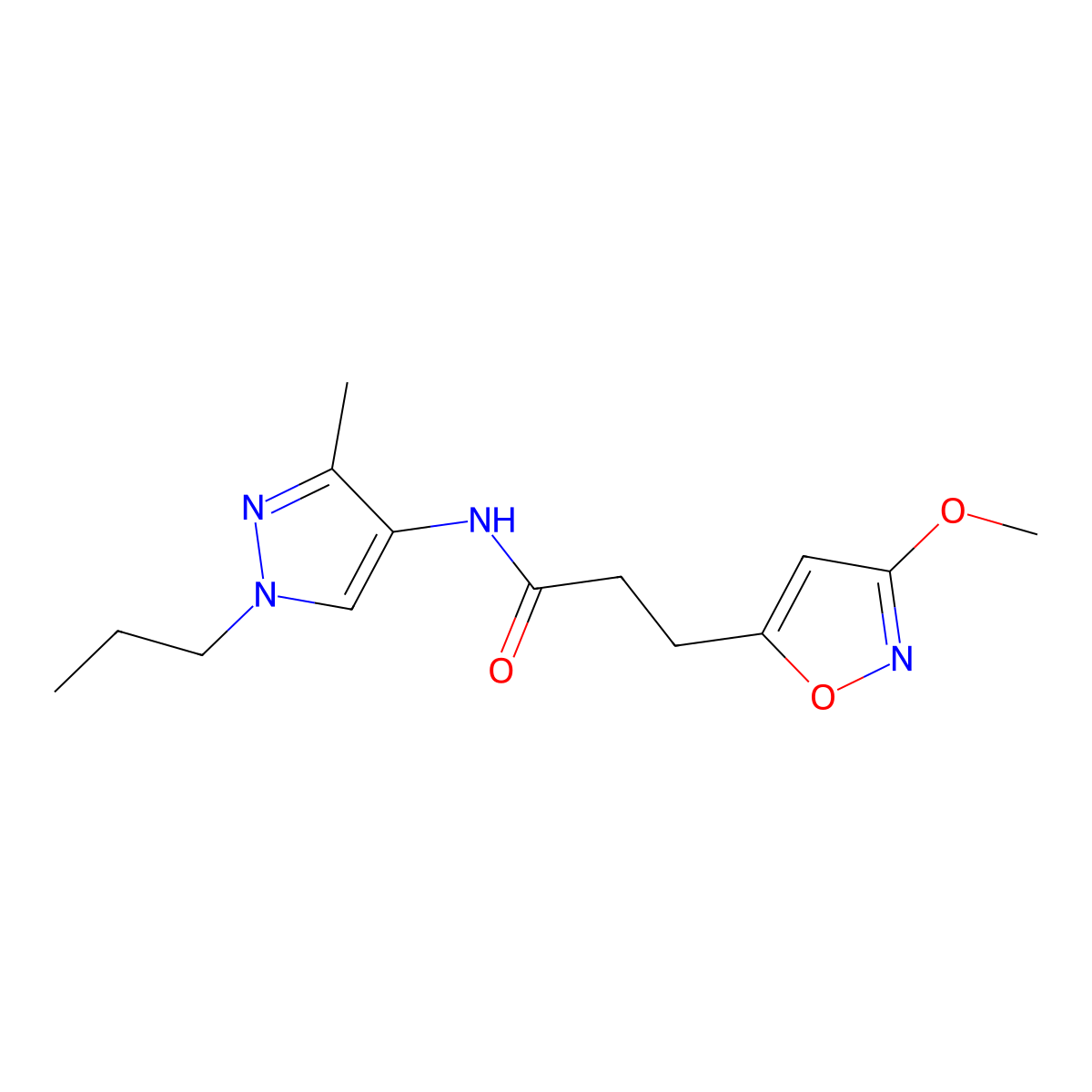 3-(3-methoxy-1,2-oxazol-5-yl)-N-(3-methyl-1-propyl-1H-pyrazol-4-yl)propanamide molecular structure, CAS 1401537-71-0