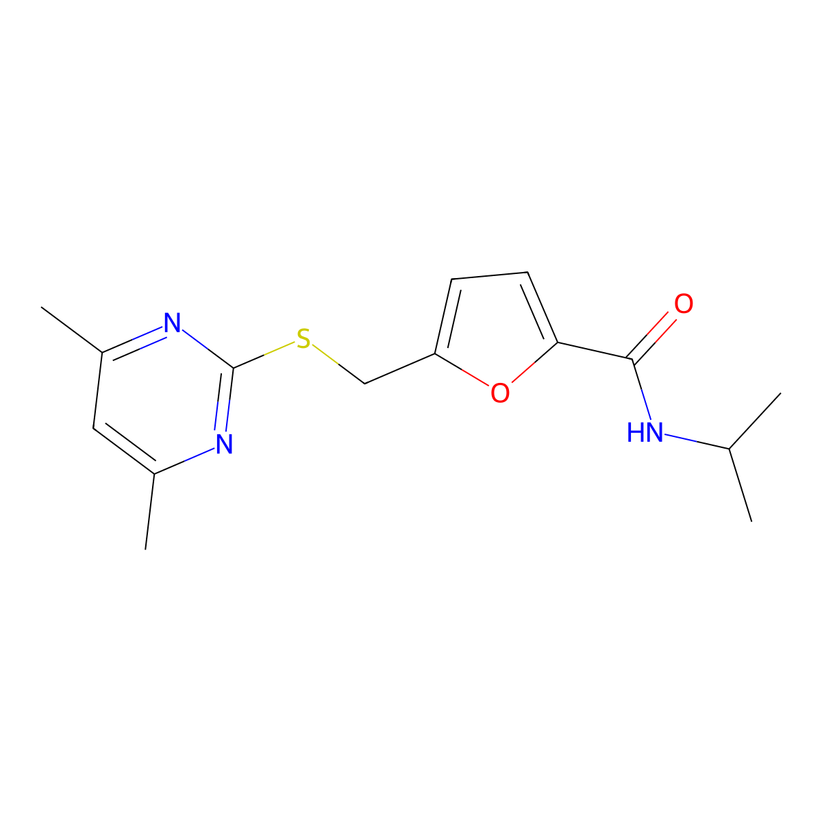 5-{[(4,6-dimethylpyrimidin-2-yl)sulfanyl]methyl}-N-(propan-2-yl)furan-2-carboxamide molecular structure, CAS 1401537-82-3